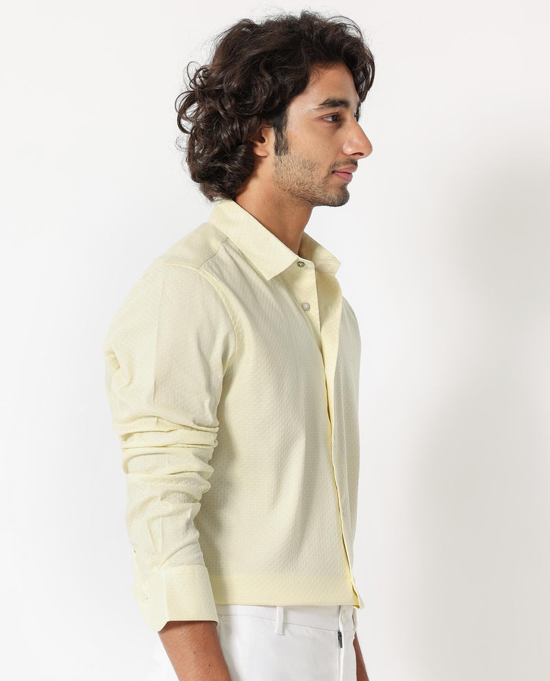 Rare Rabbit Men's Gleny Yellow Cotton Polyester Fabric Full Sleeves Dobby Shirt