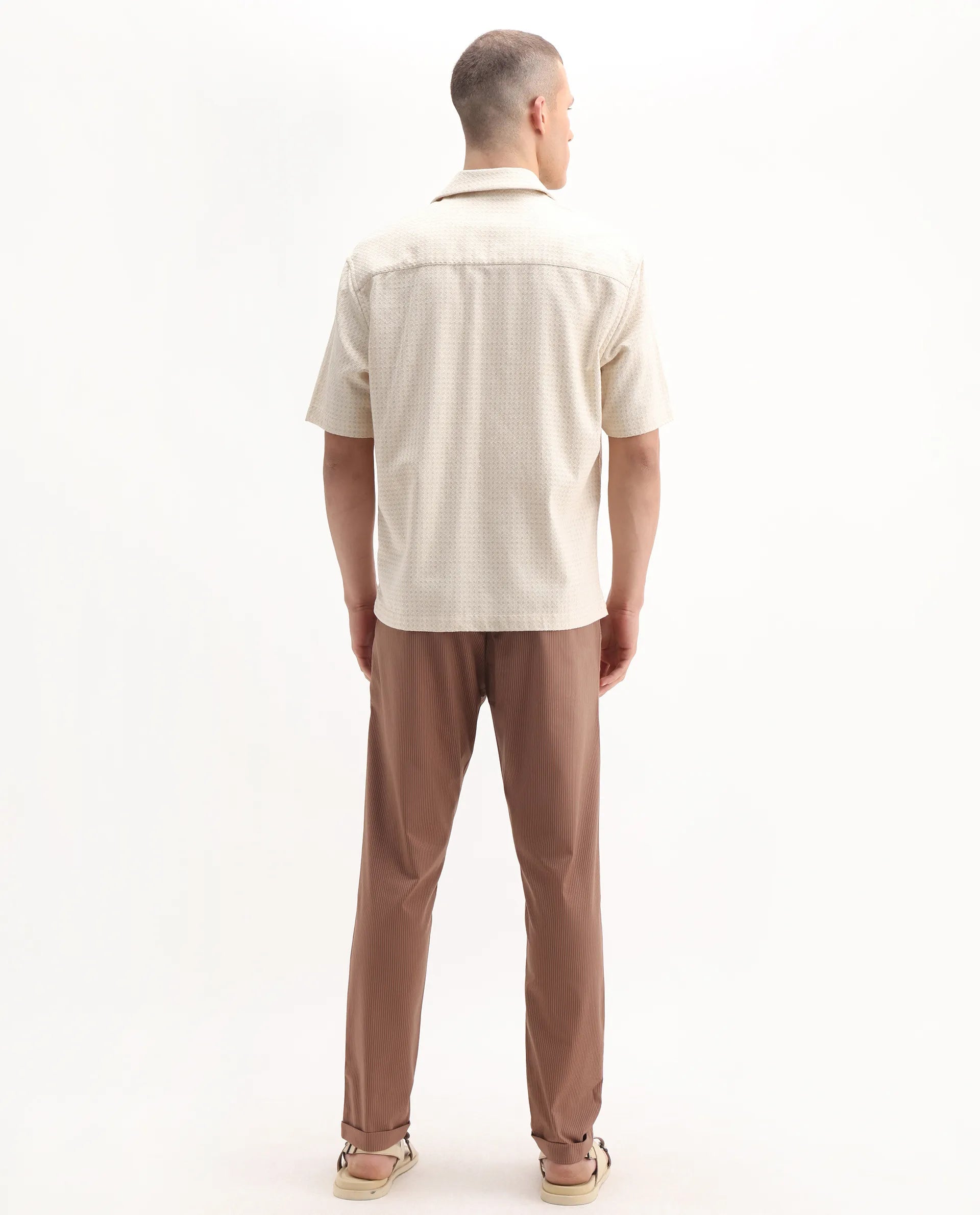 Rare Rabbit Men's Glew Rust Cotton Striped Print Regular Fit Trouser