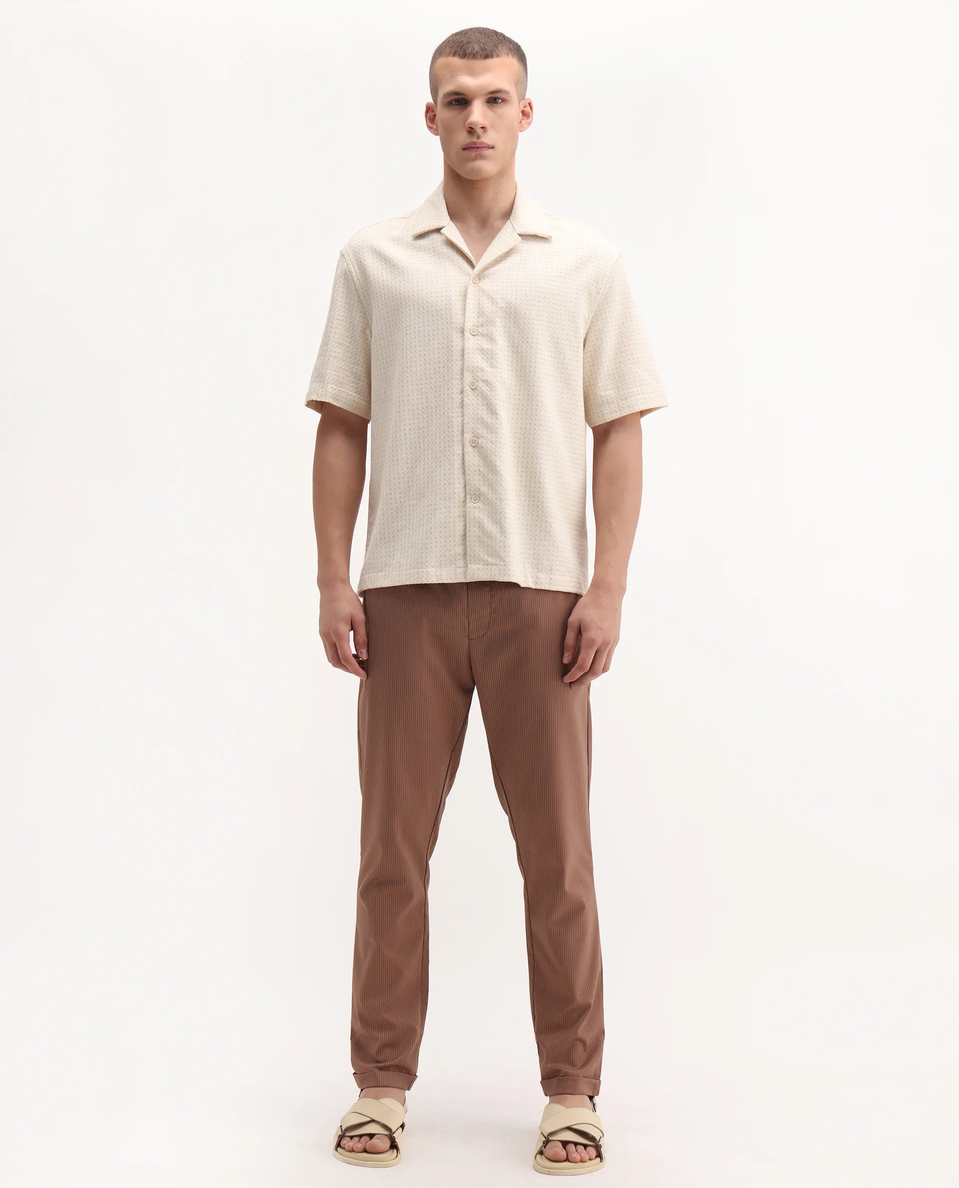 Rare Rabbit Men's Glew Rust Cotton Striped Print Regular Fit Trouser