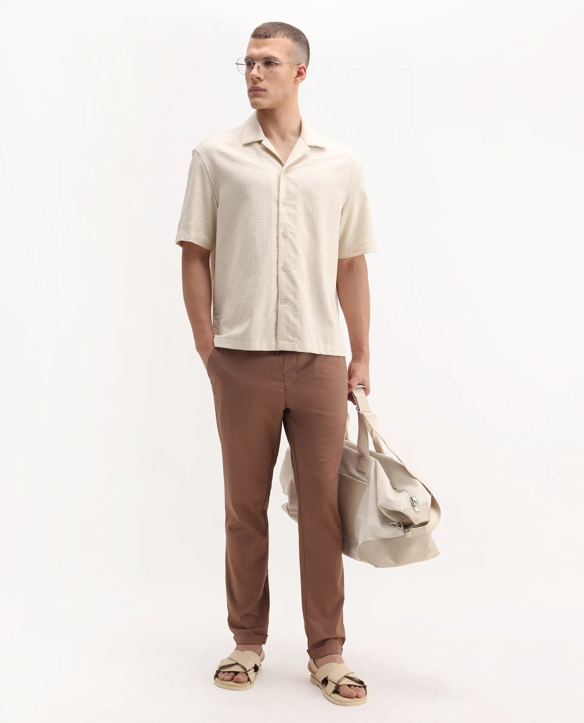 Rare Rabbit Men's Glew Rust Cotton Striped Print Regular Fit Trouser