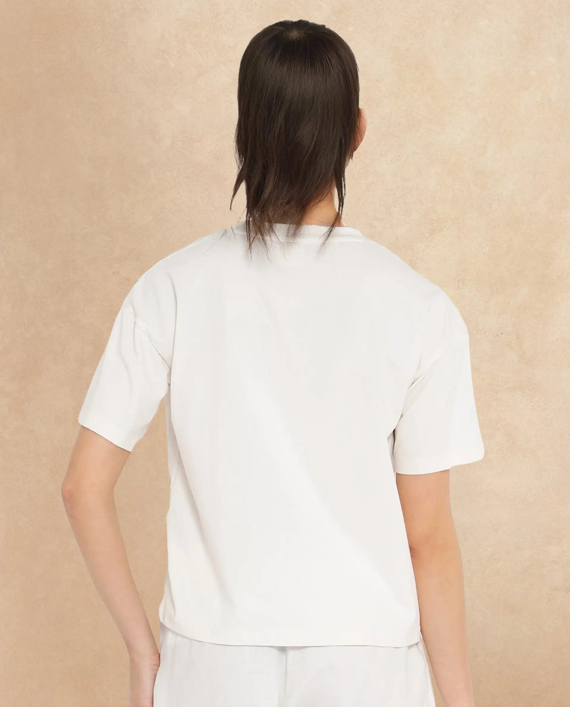 Rareism Women Glondit Off White Cotton Elastane Fabric Crew Neck Knit Solid T-Shirt