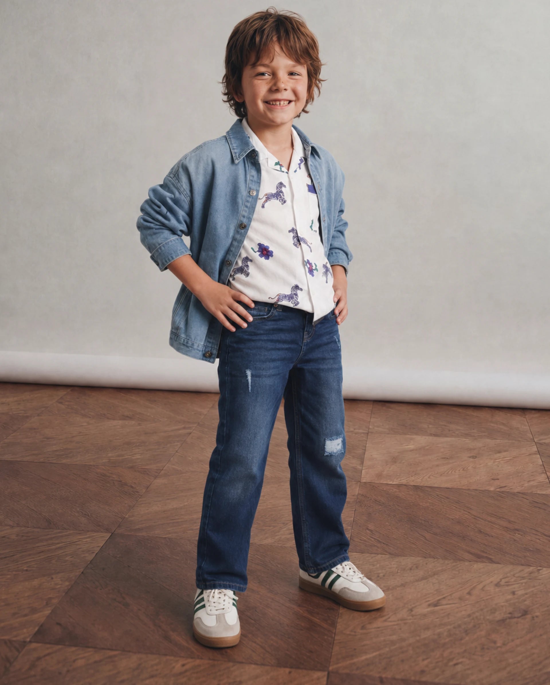Rare Ones Kids Glox Dark Blue Cotton Blend Fabric Button And Zip Closure Relaxed Fit Plain Jeans