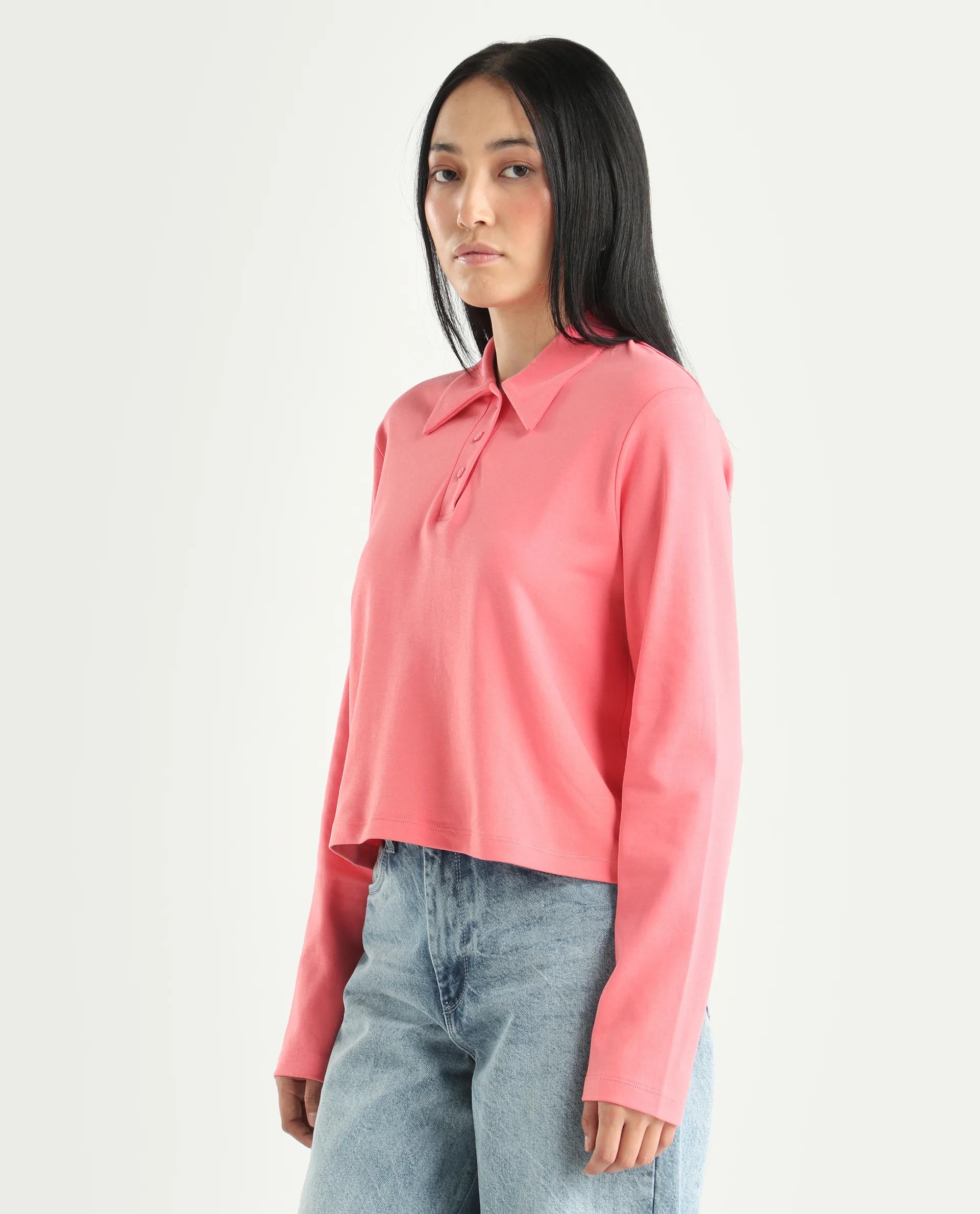 Rareism Women's Cotton Drop Collar Plain Regular Fit Top