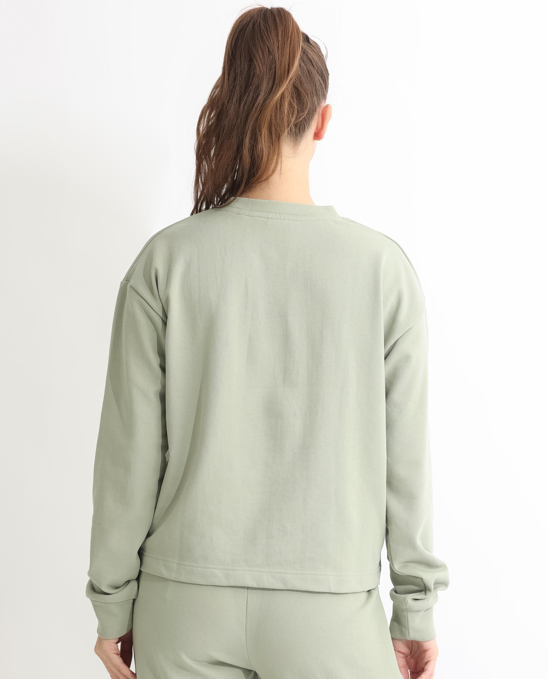 Rareism Articale Women Goldrage Dusky Green Poly Cotton Fabric Full Sleeves Round Neck Regular Fit Embroidered Sweatshirt