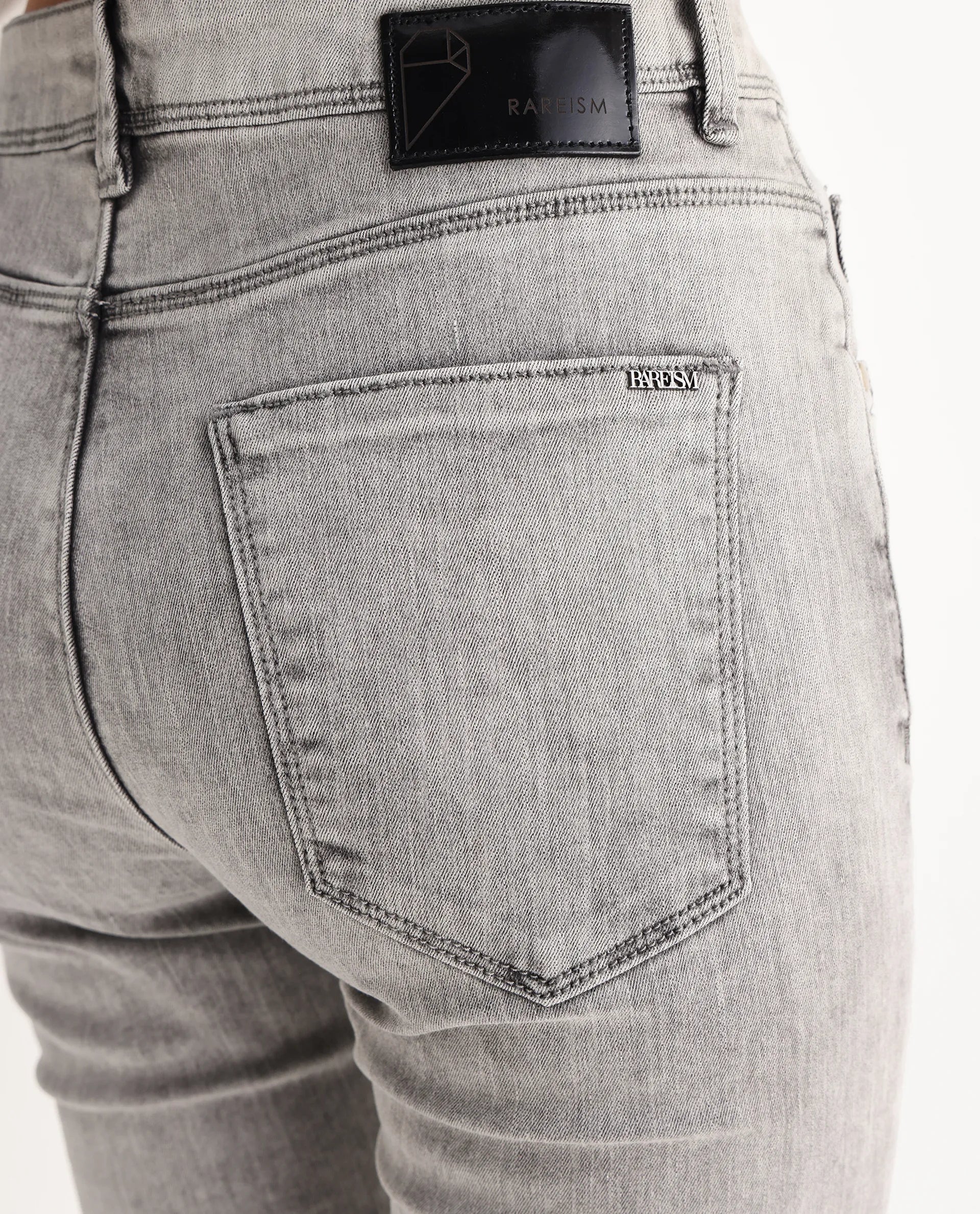 Rareism Women's Goliath Grey Cotton Blend Plain Ankle Length Slim Fit Jeans