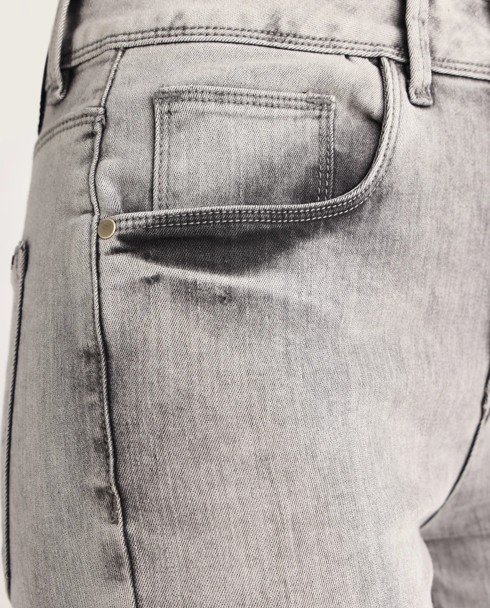 Rareism Women's Goliath Grey Cotton Blend Plain Ankle Length Slim Fit Jeans