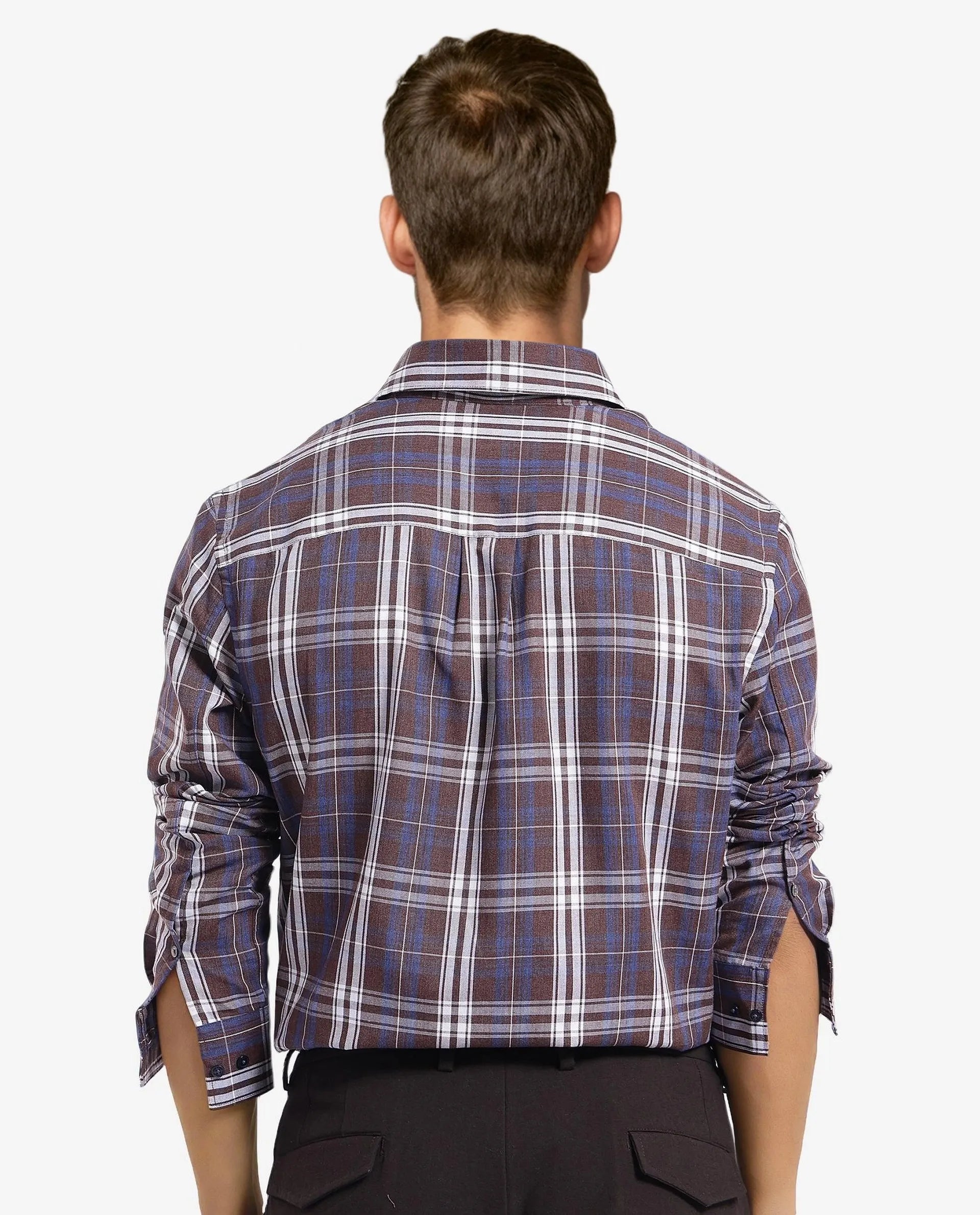 Rare Rabbit Men's Golk Brown Cotton Fabric Full Sleeve Regular Fit Checks Shirt
