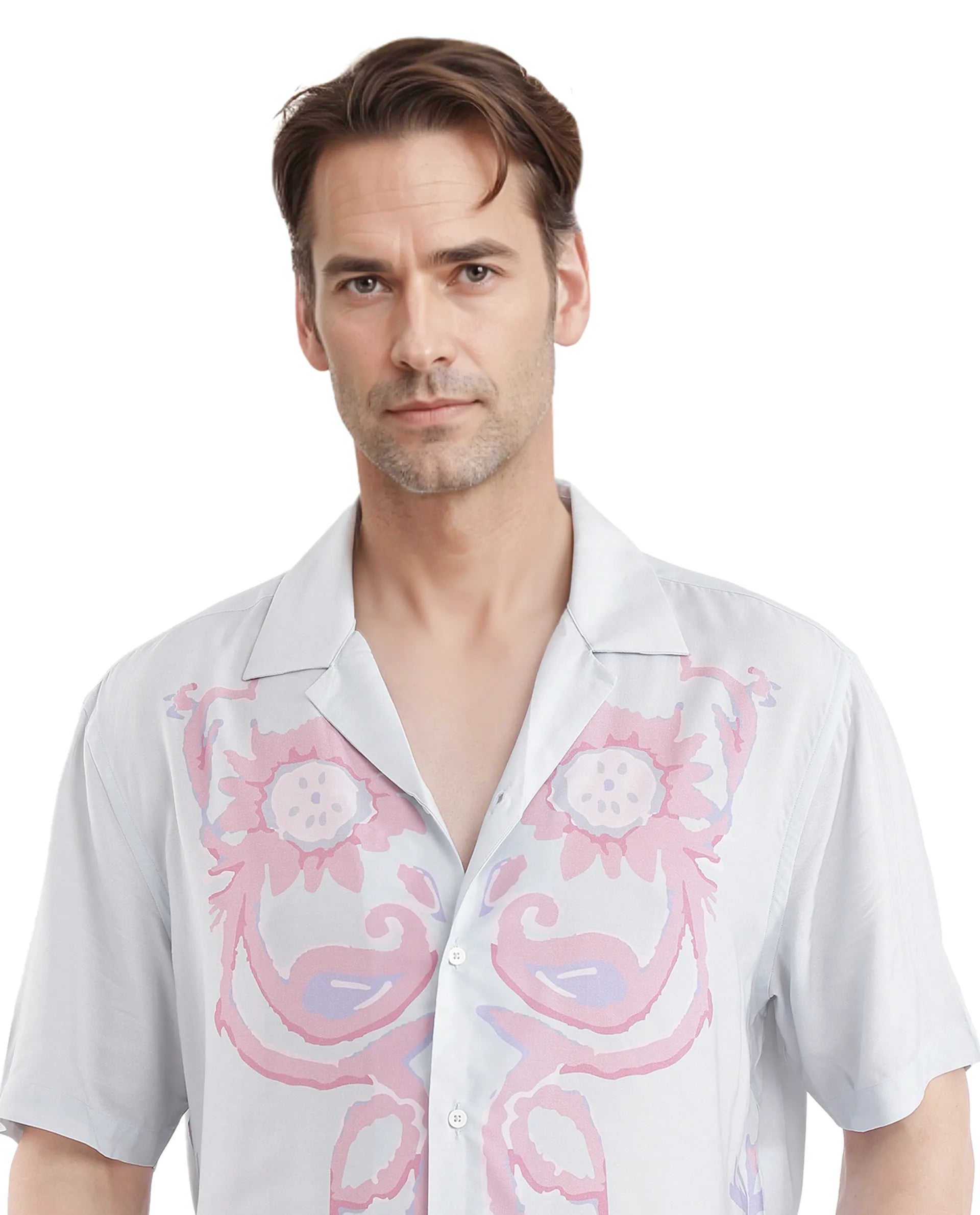 Rare Rabbit Men's Gome Light Blue Viscose Fabric Short Sleeve Cuban Collared Boxy Fit Floral Printed Shirt