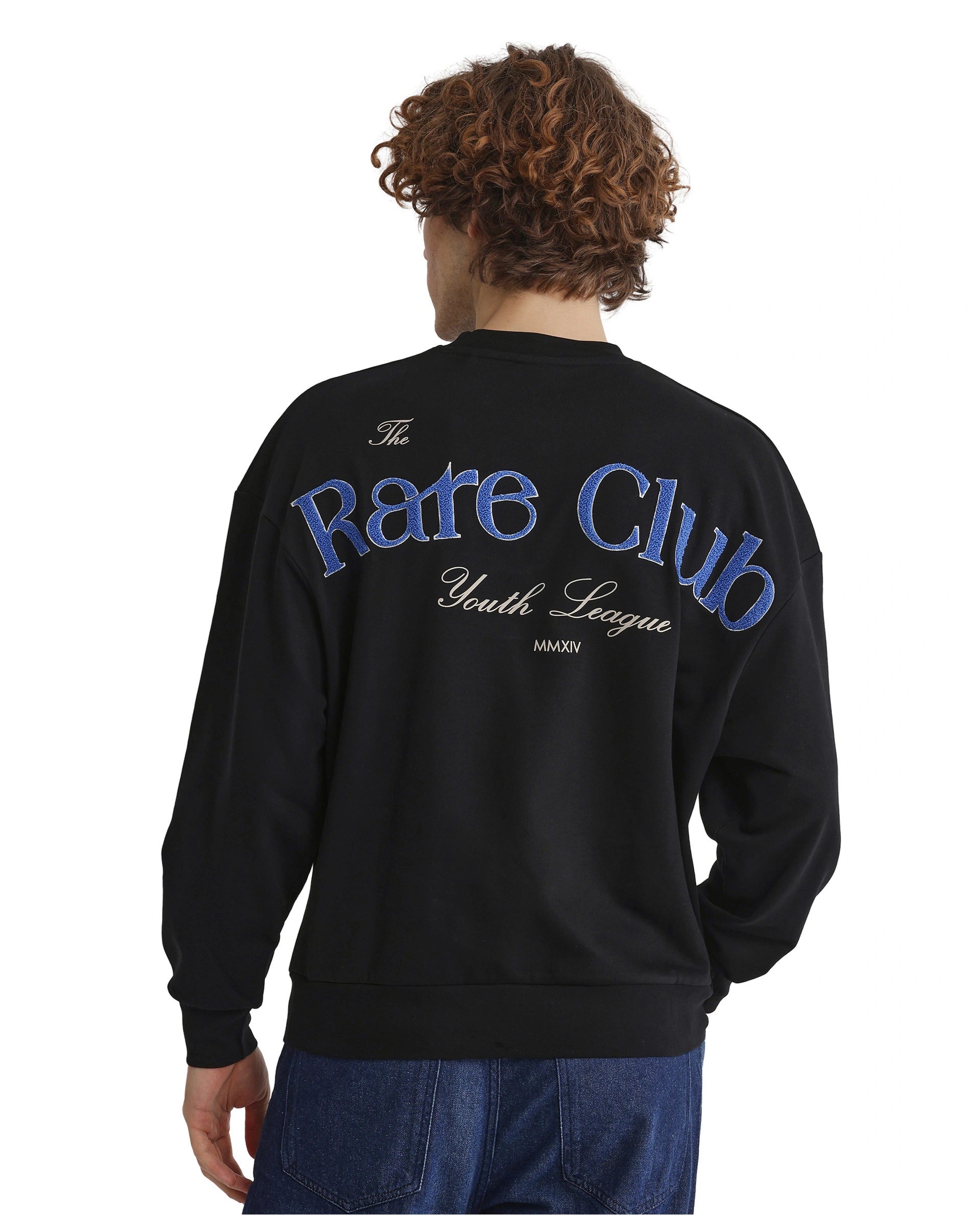 Rare Rabbit Men Gordes Black Cotton Polyester Fabric Full Sleeve Crew Neck Boxy Fit Printed Sweatshirt