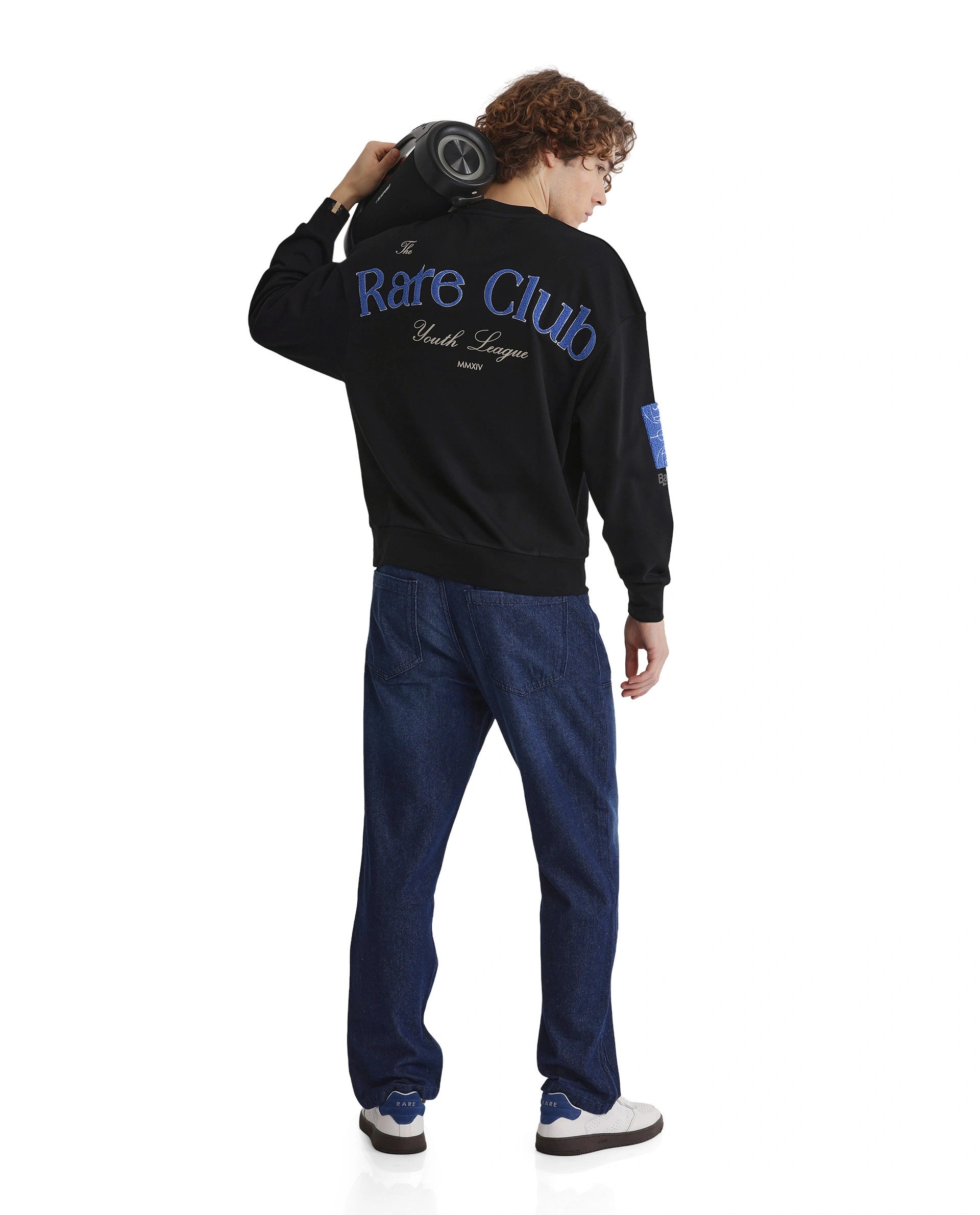 Rare Rabbit Men Gordes Black Cotton Polyester Fabric Full Sleeve Crew Neck Boxy Fit Printed Sweatshirt