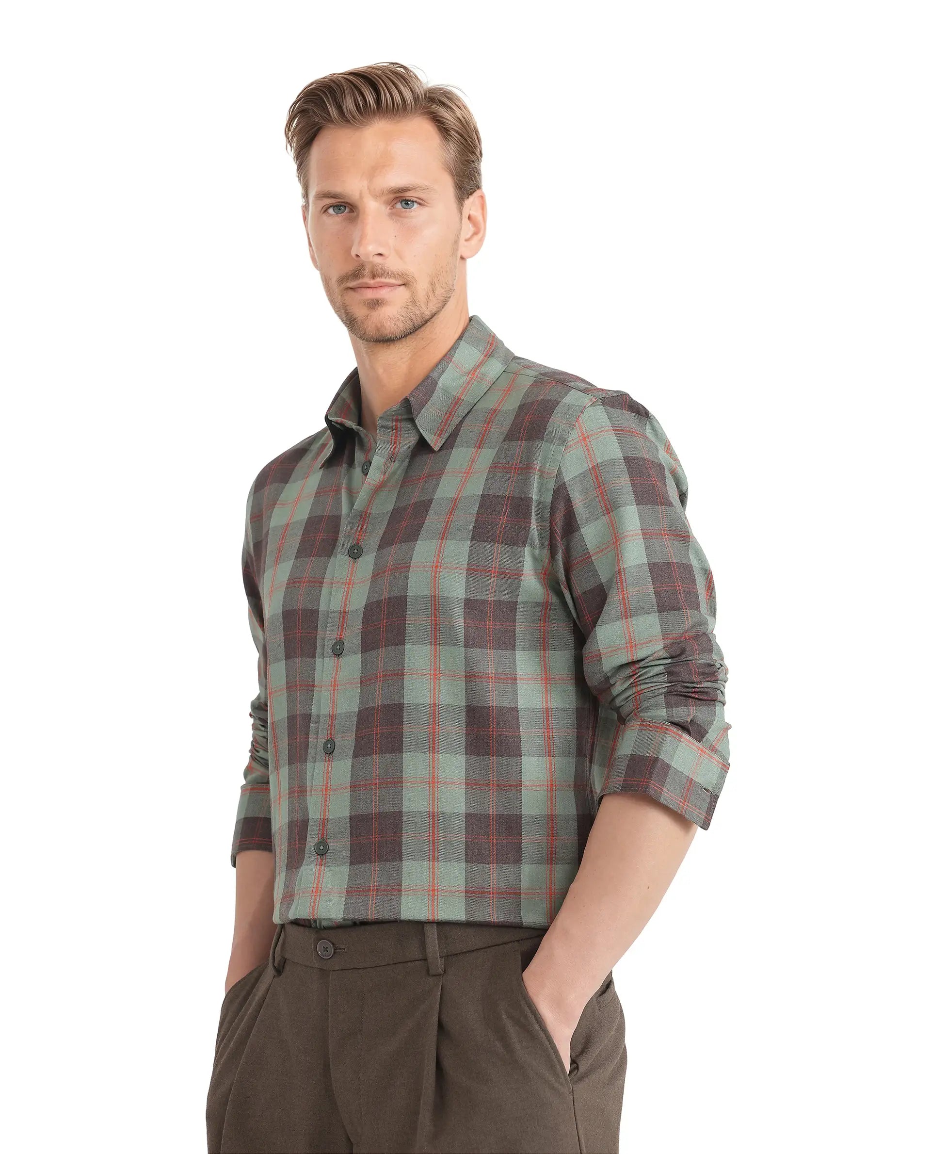 Rare Rabbit Men's Gory Dark Olive Cotton Fabric Full Sleeve Collared Neck Button Closure Printed Shirt