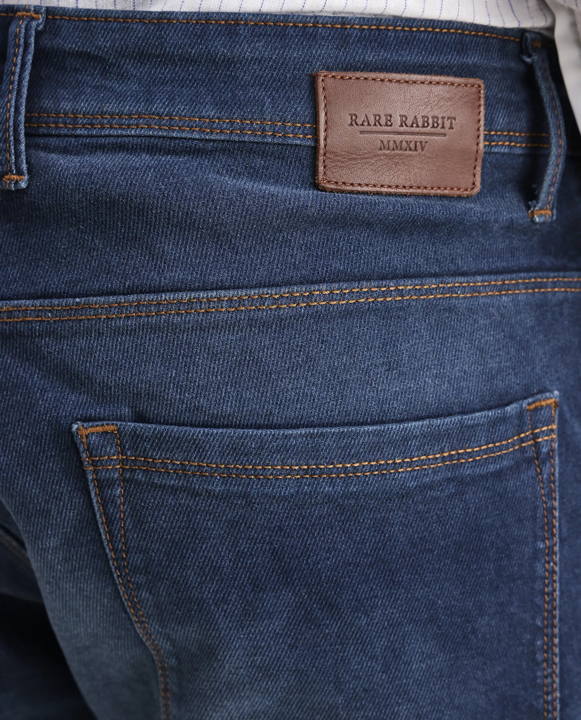 Rare Rabbit Men's Gracia Blue Cotton Plain Hawk Slim Fit Jeans