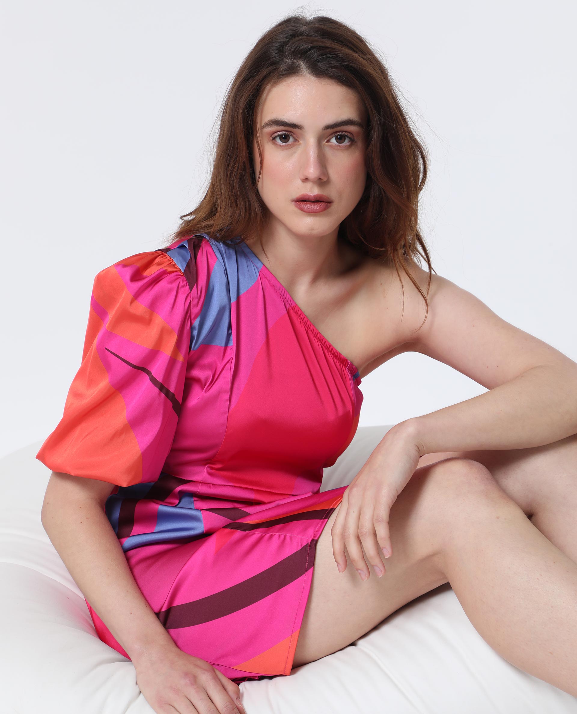 Rareism Women Graham Multi Dress Modal Lycra Fabric Printed