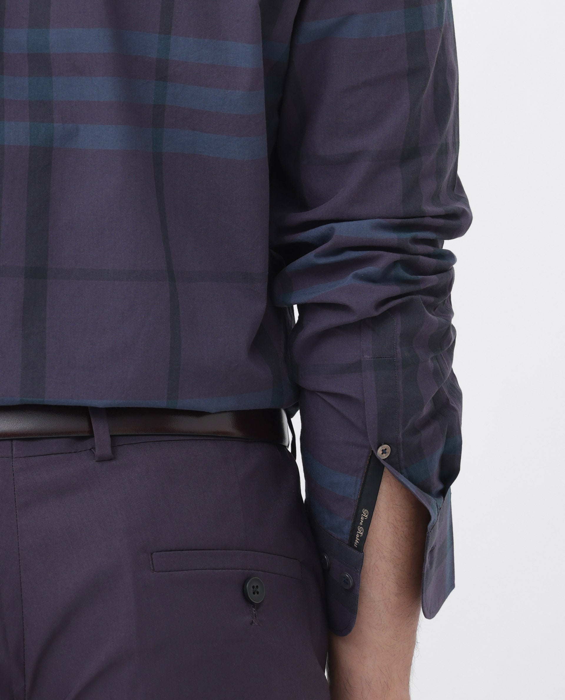 Rare Rabbit Mens Gramy Navy Full Sleeve Cotton Checks Shirt