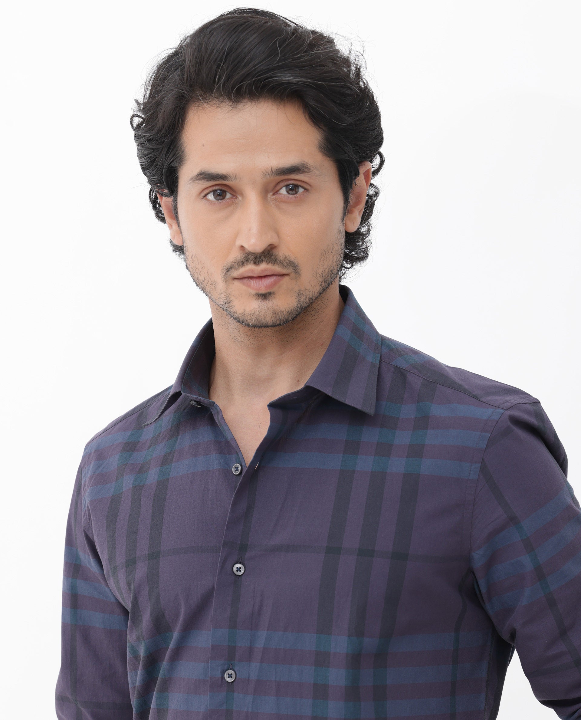 Rare Rabbit Mens Gramy Navy Full Sleeve Cotton Checks Shirt