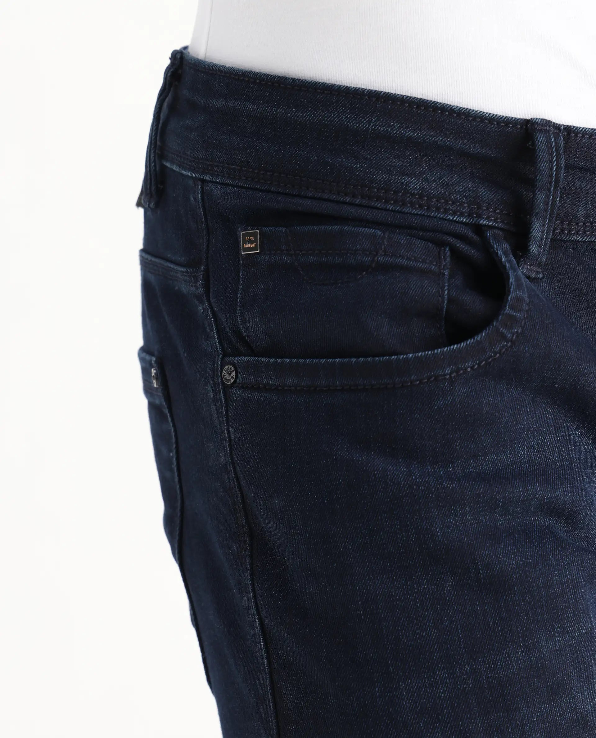 Rare Rabbit Men's Grana Blue Cotton Plain Hawk Slim Fit Jeans