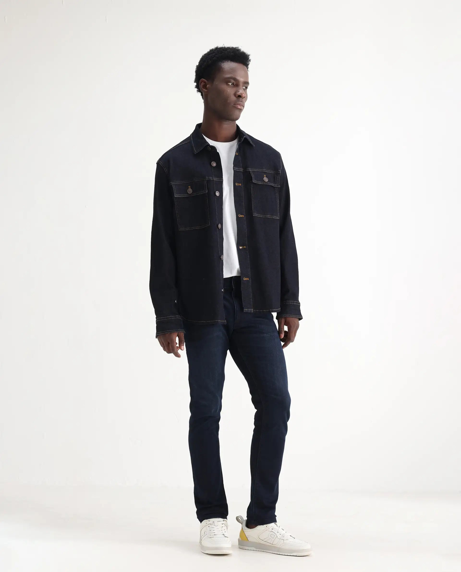 Rare Rabbit Men's Grana Blue Cotton Plain Hawk Slim Fit Jeans