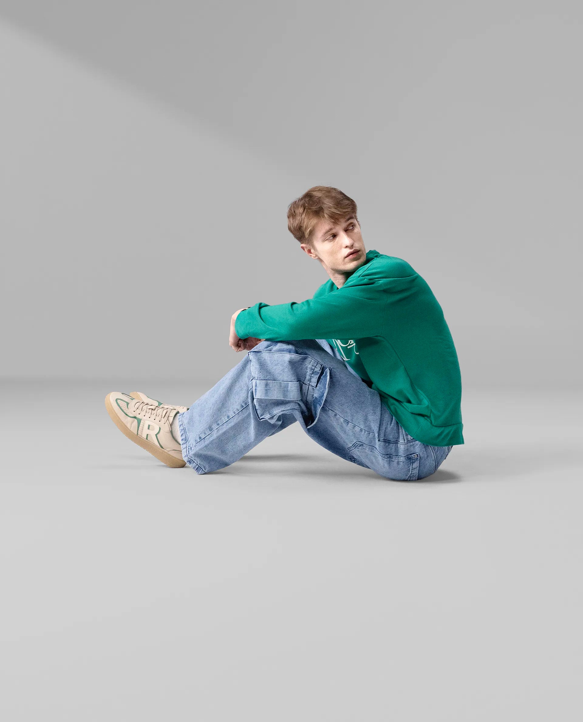 Rare Rabbit Men's Bott Green Cotton Blend Fabric Full Sleeve Crew Neck Boxy Fit Printed Sweatshirt