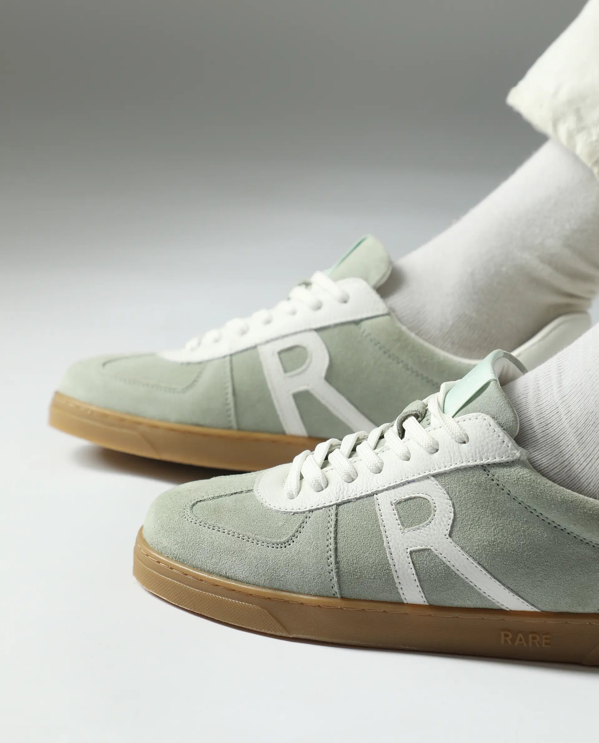 Rare Rabbit Men's Greg Light Sage Lace-Up Closure Suede Sneaker