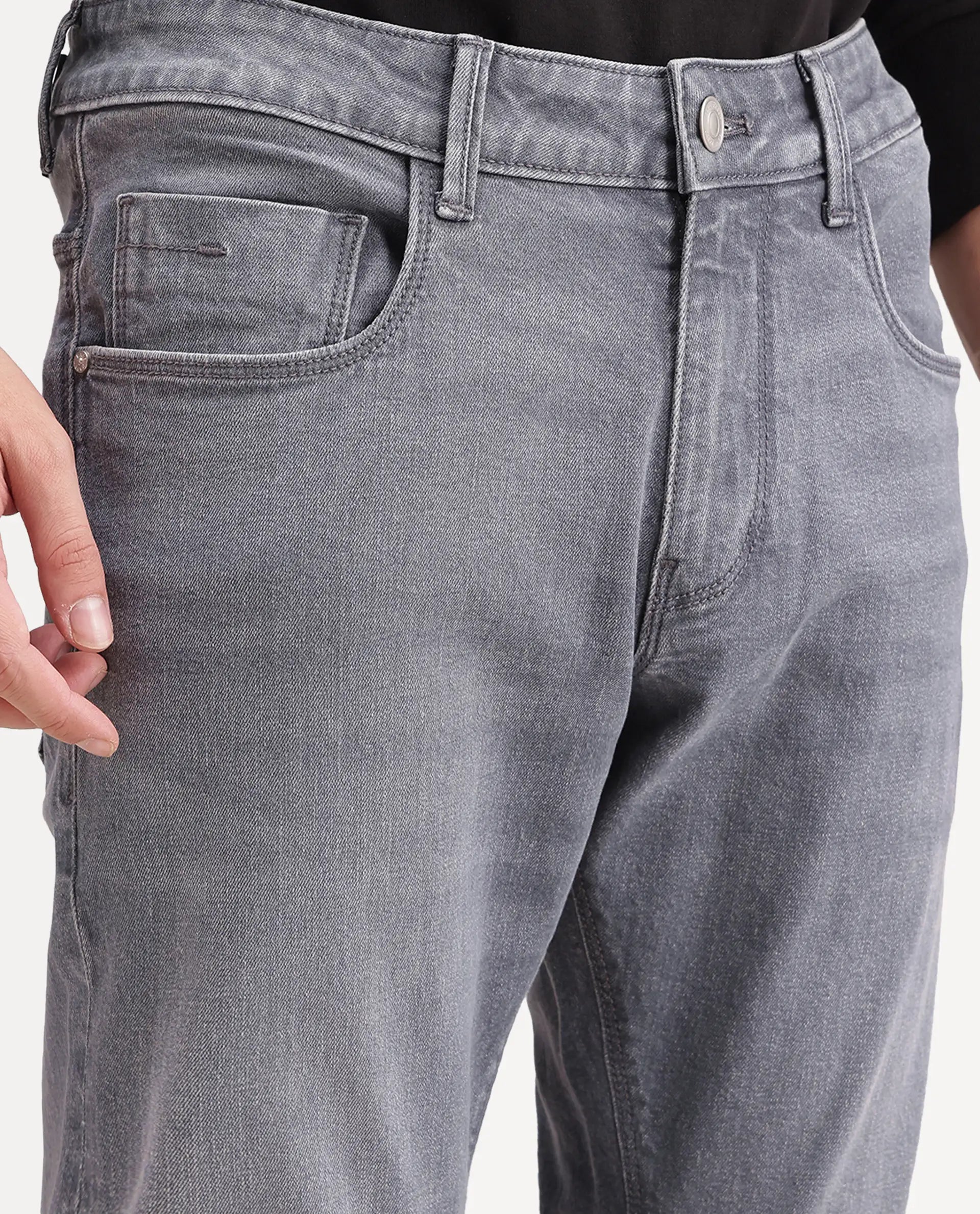 Rare Rabbit Men's Grem Light Grey Cotton Blend Hawk Slim Plain Jeans