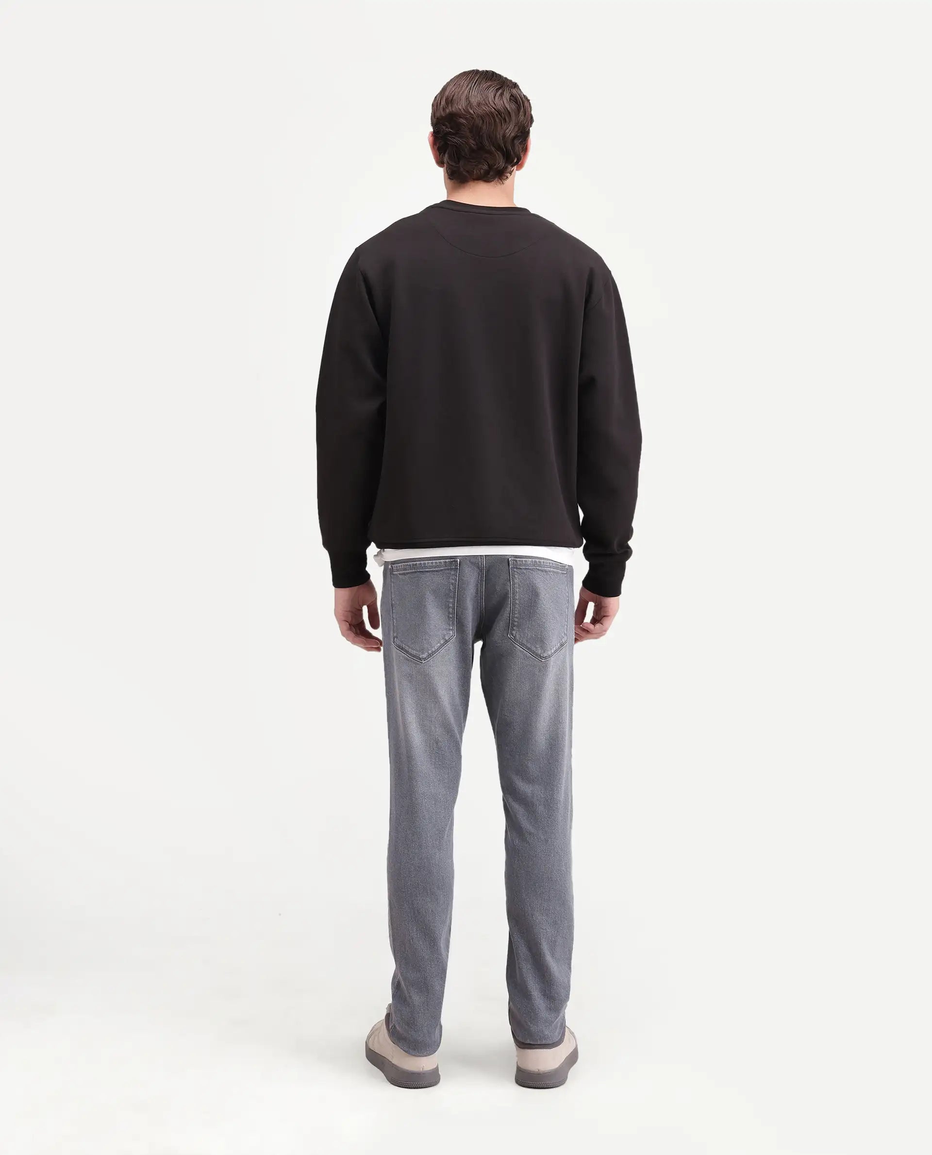 Rare Rabbit Men's Grem Light Grey Cotton Blend Hawk Slim Plain Jeans