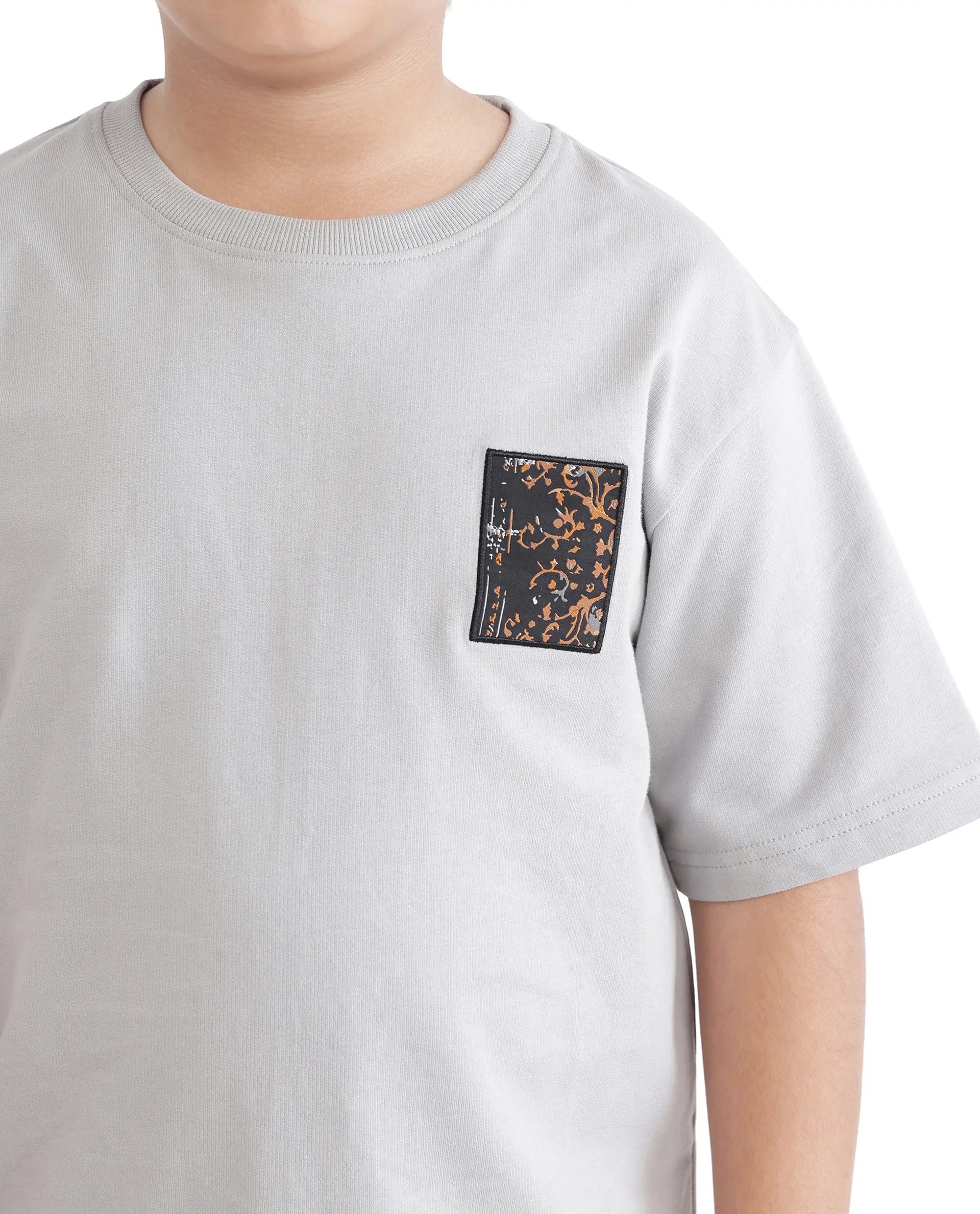 Rare Ones Kids Rugy-K Grey Cotton Half Sleeve Crew Neck Printed Boxy T-Shirt