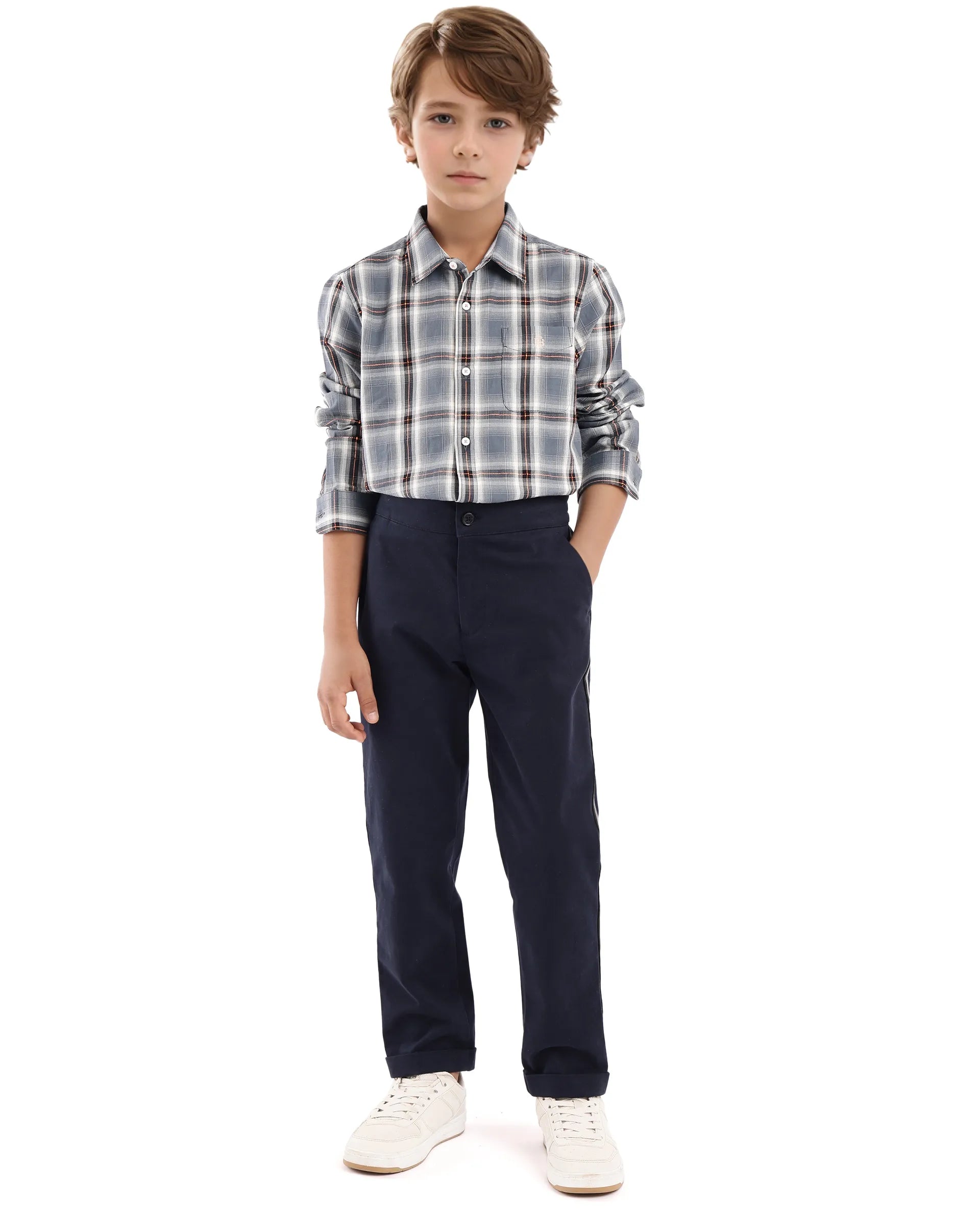 Rare Ones Kids Alfro Grey Cotton Full Sleeves Regular Collar Checked Shirt