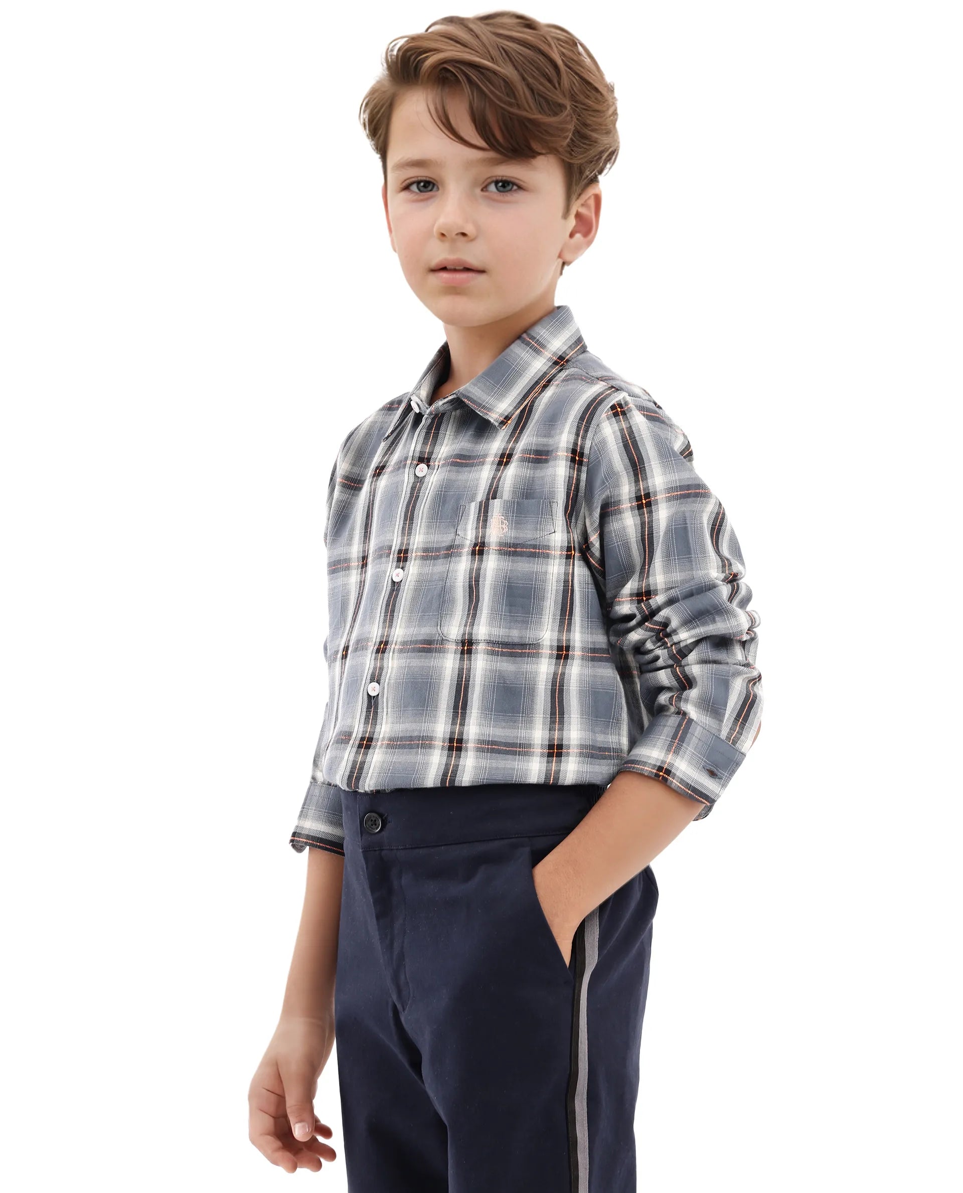 Rare Ones Kids Alfro Grey Cotton Full Sleeves Regular Collar Checked Shirt