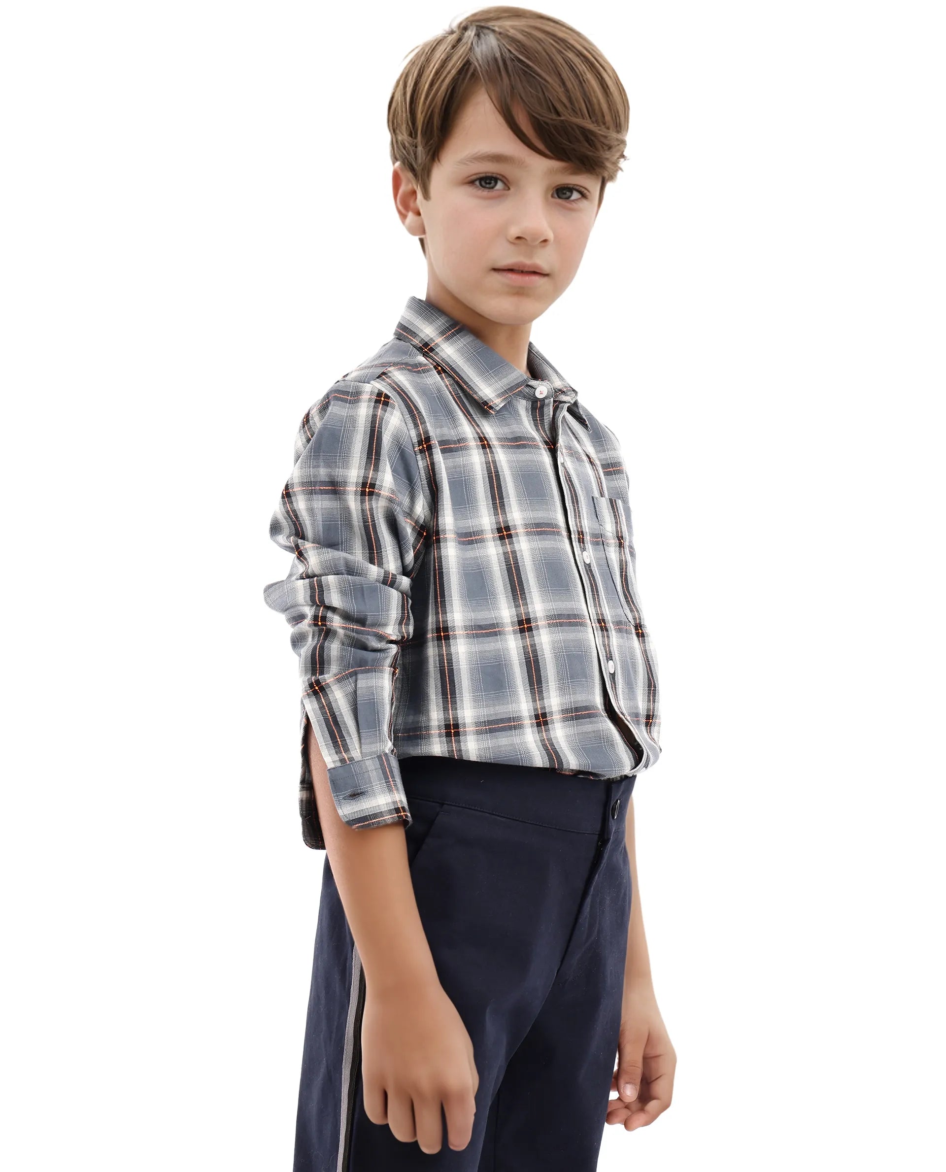 Rare Ones Kids Alfro Grey Cotton Full Sleeves Regular Collar Checked Shirt