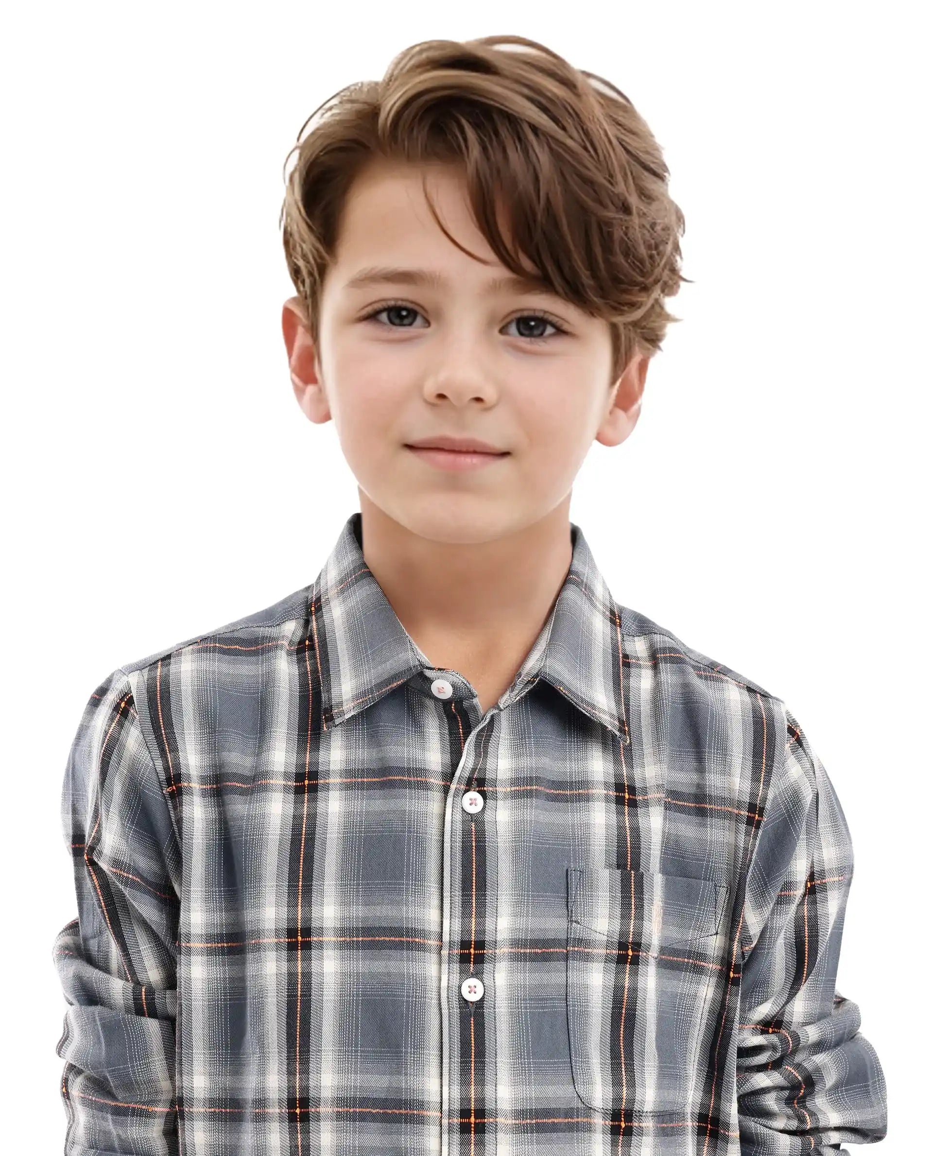 Rare Ones Kids Alfro Grey Cotton Full Sleeves Regular Collar Checked Shirt