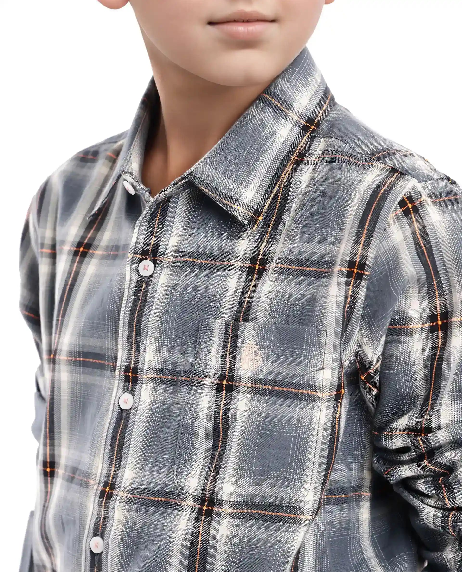 Rare Ones Kids Alfro Grey Cotton Full Sleeves Regular Collar Checked Shirt