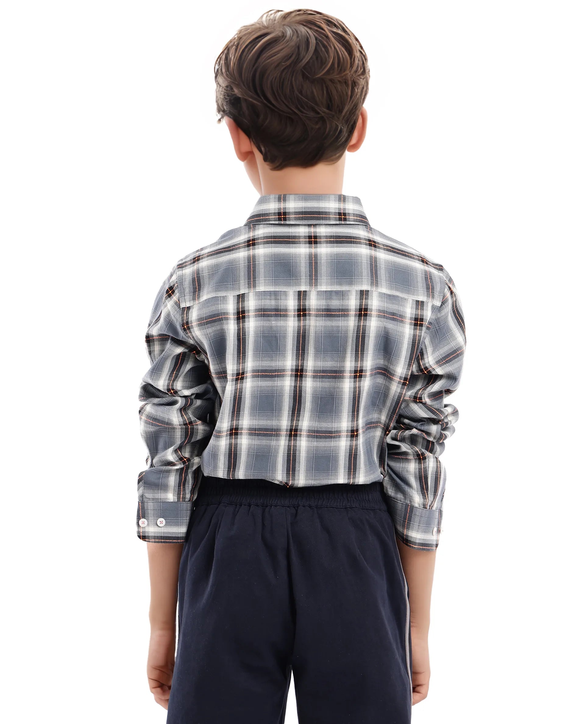 Rare Ones Kids Alfro Grey Cotton Full Sleeves Regular Collar Checked Shirt