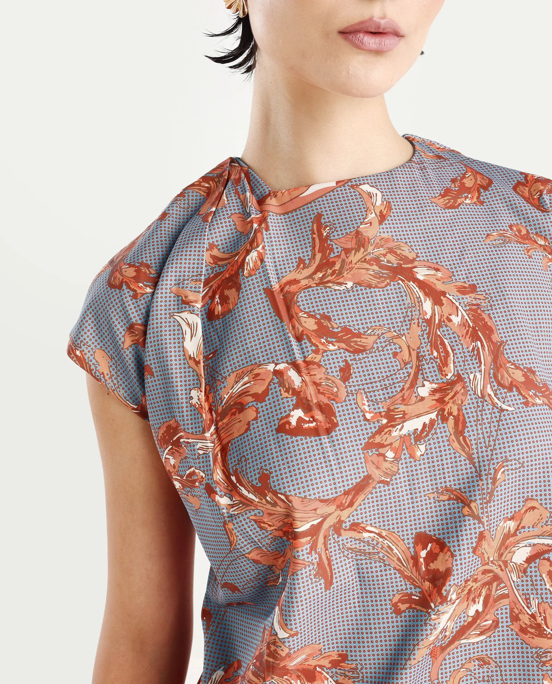 Rareism Women's Grillo Grey Polyester Asymmetric Neck Abstract Print Sleeveless Regular Fit Top