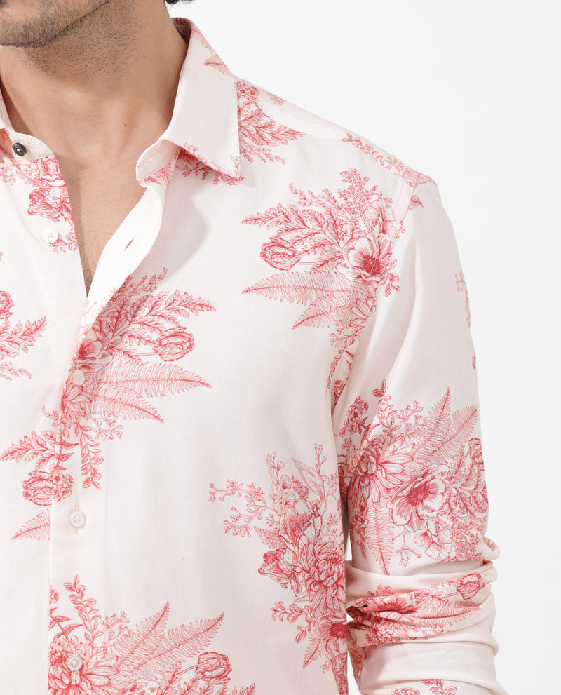 Rare Rabbit Mens Grim Peach Regular Fit Floral Print Viscose Fabric Full Sleeve Shirt