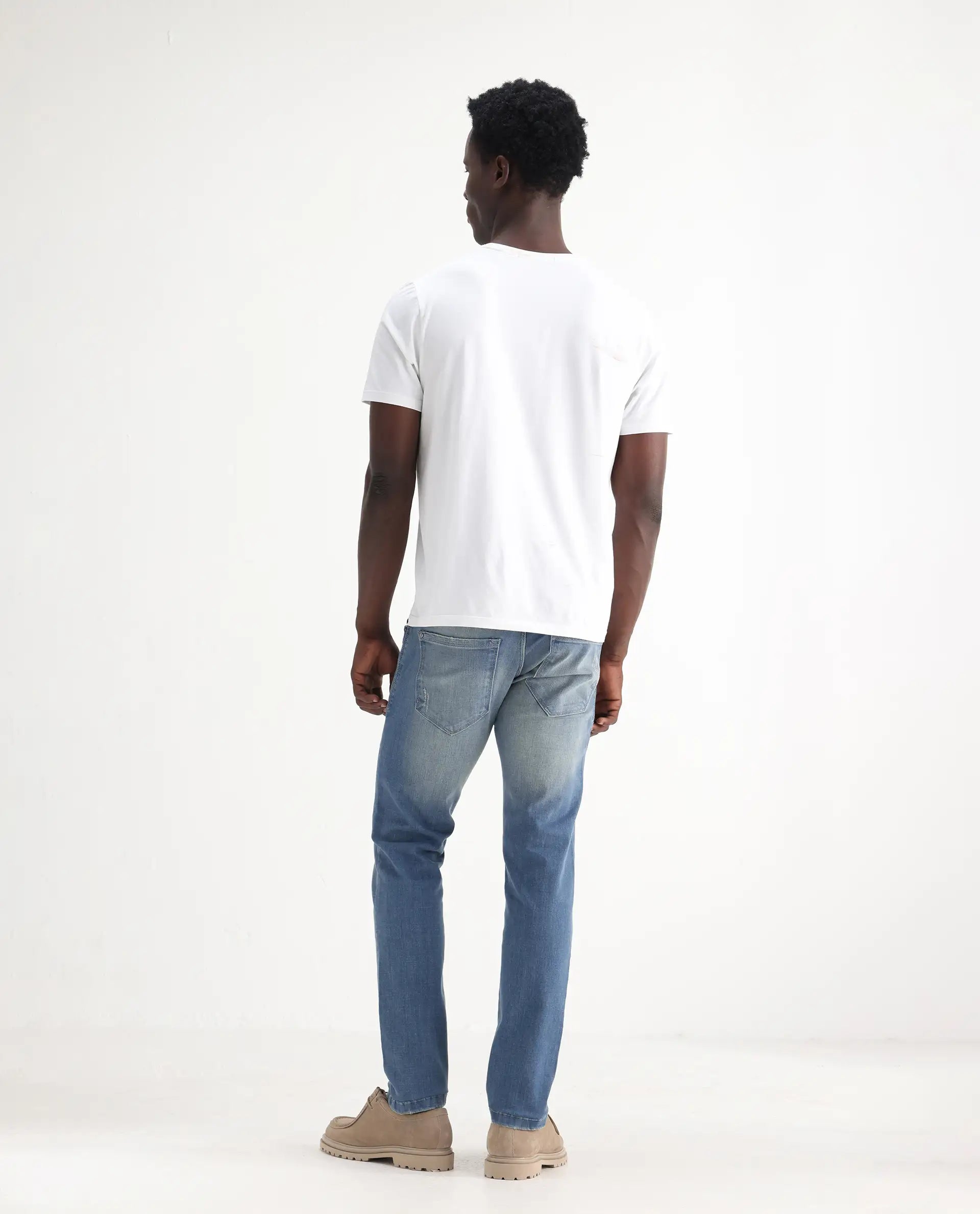Rare Rabbit Men's Grimm Light Blue Cotton Plain Hawk Slim Fit Jeans