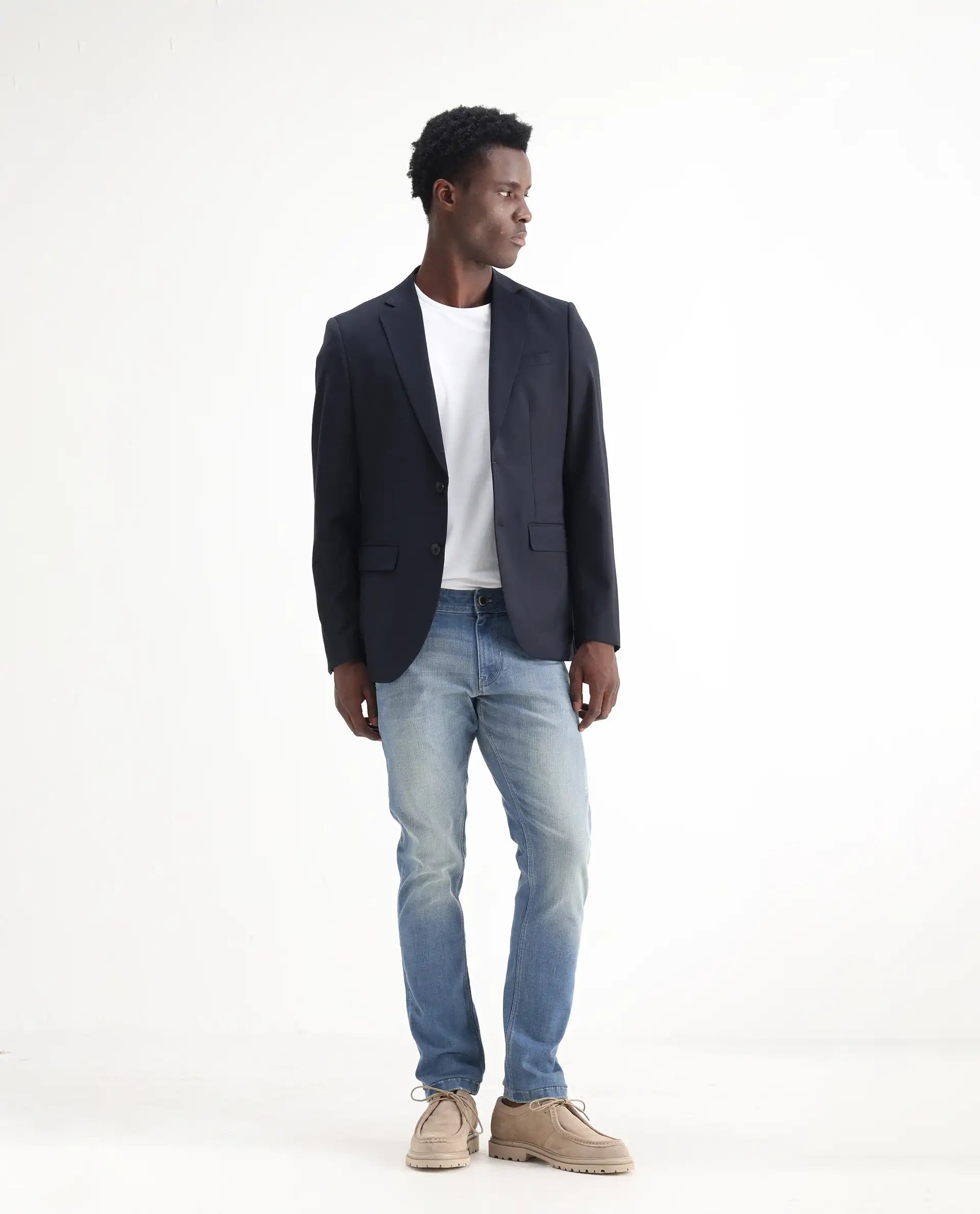 Rare Rabbit Men's Grimm Light Blue Cotton Plain Hawk Slim Fit Jeans