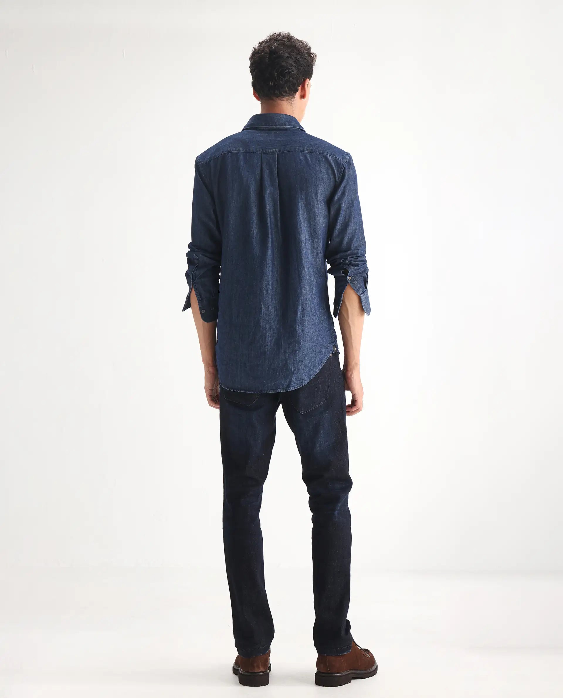 Rare Rabbit Men's Grimm Navy Cotton Plain Hawk Slim Fit Jeans