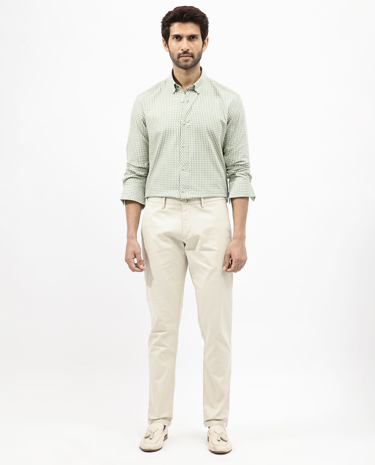 Rare Rabbit Mens Grino Dusky Green Cotton Fabric Full Sleeve Regular Fit Gingham Checks Shirt