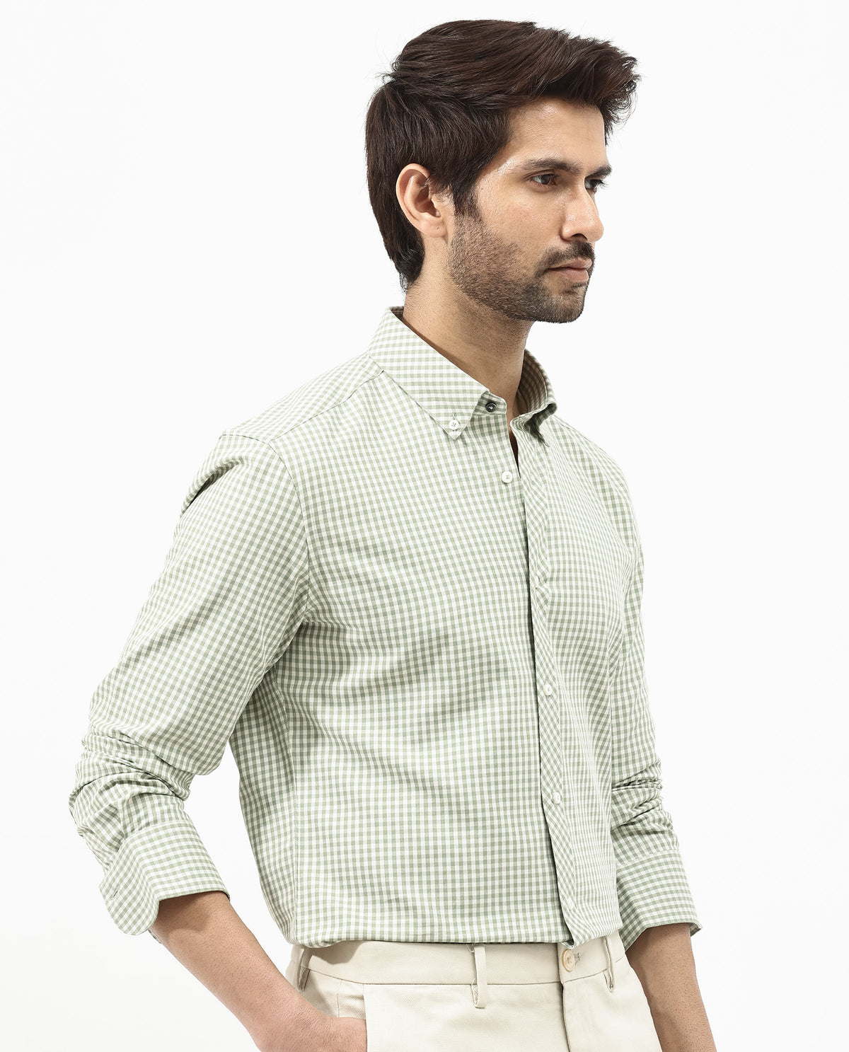 Rare Rabbit Mens Grino Dusky Green Cotton Fabric Full Sleeve Regular Fit Gingham Checks Shirt