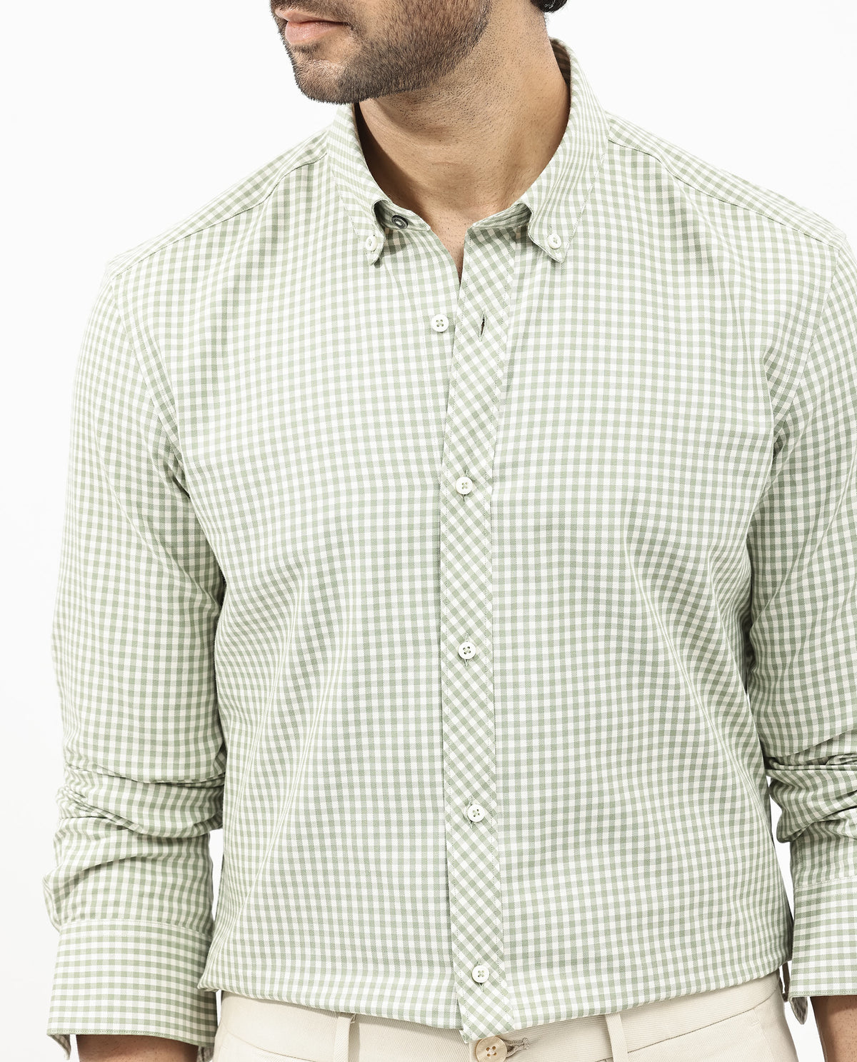 Rare Rabbit Mens Grino Dusky Green Cotton Fabric Full Sleeve Regular Fit Gingham Checks Shirt