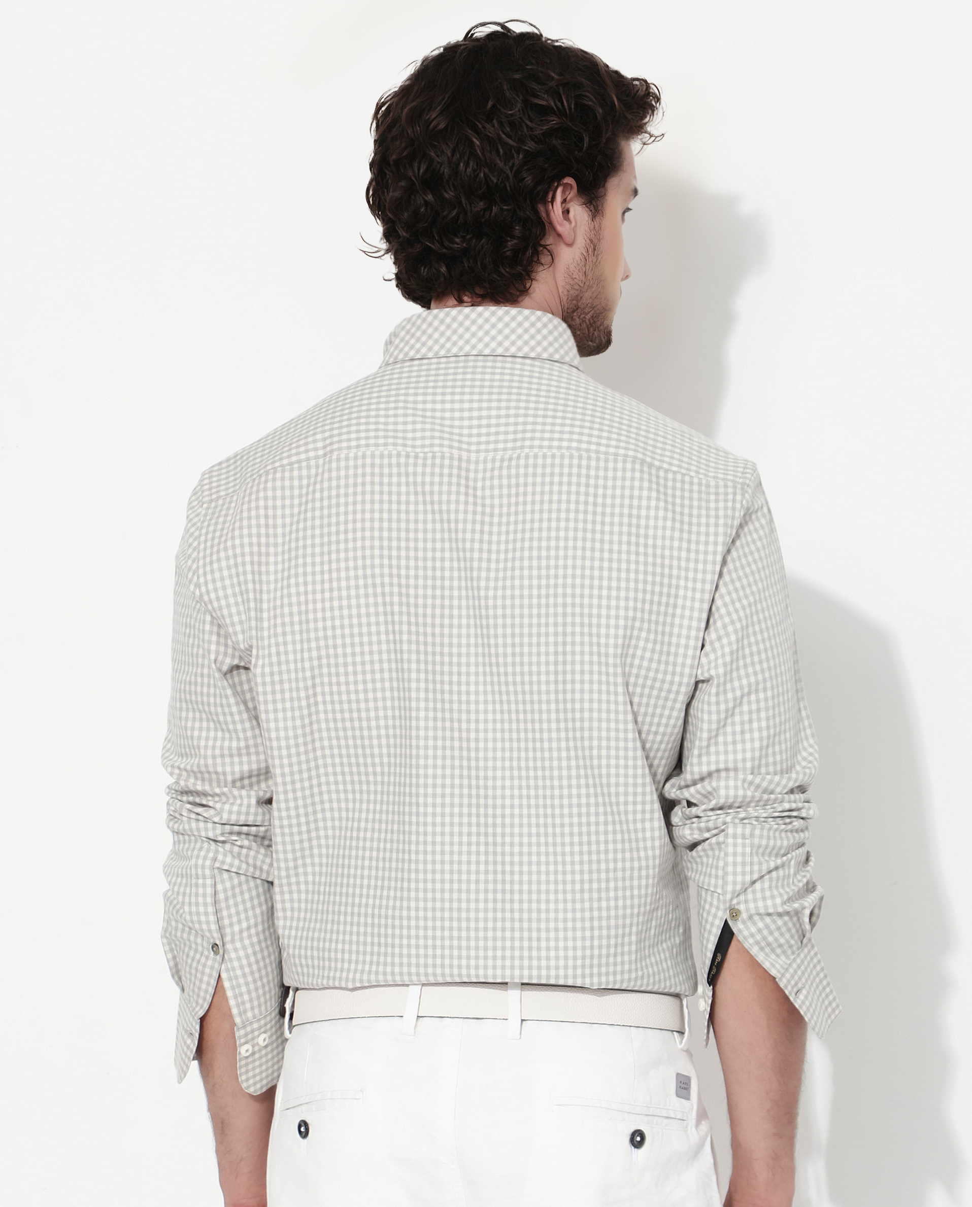 Rare Rabbit Mens Grino Grey Cotton Fabric Full Sleeve Regular Fit Gingham Checks Shirt