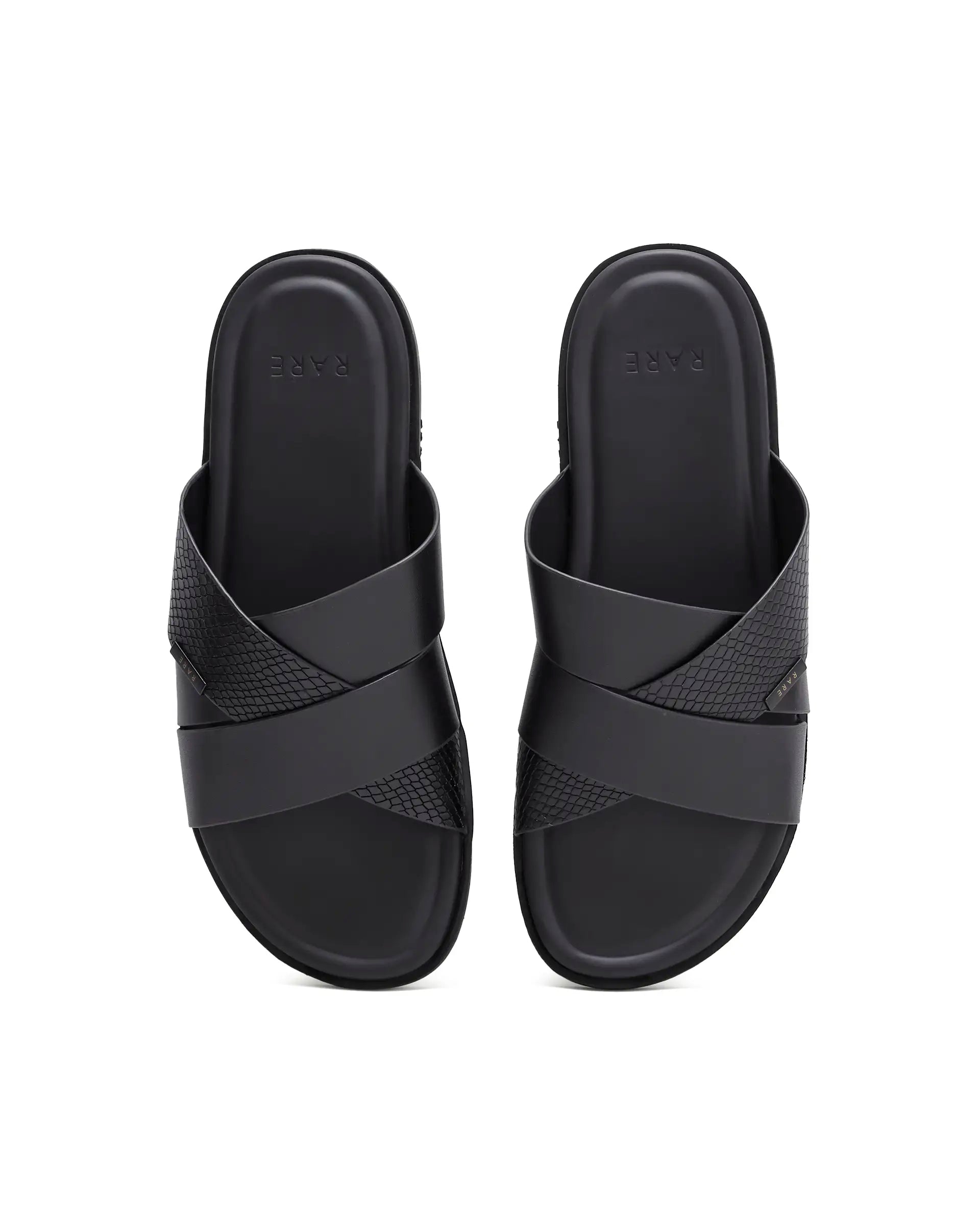 Rarez Men's Groove Black Leather Regular Sandal