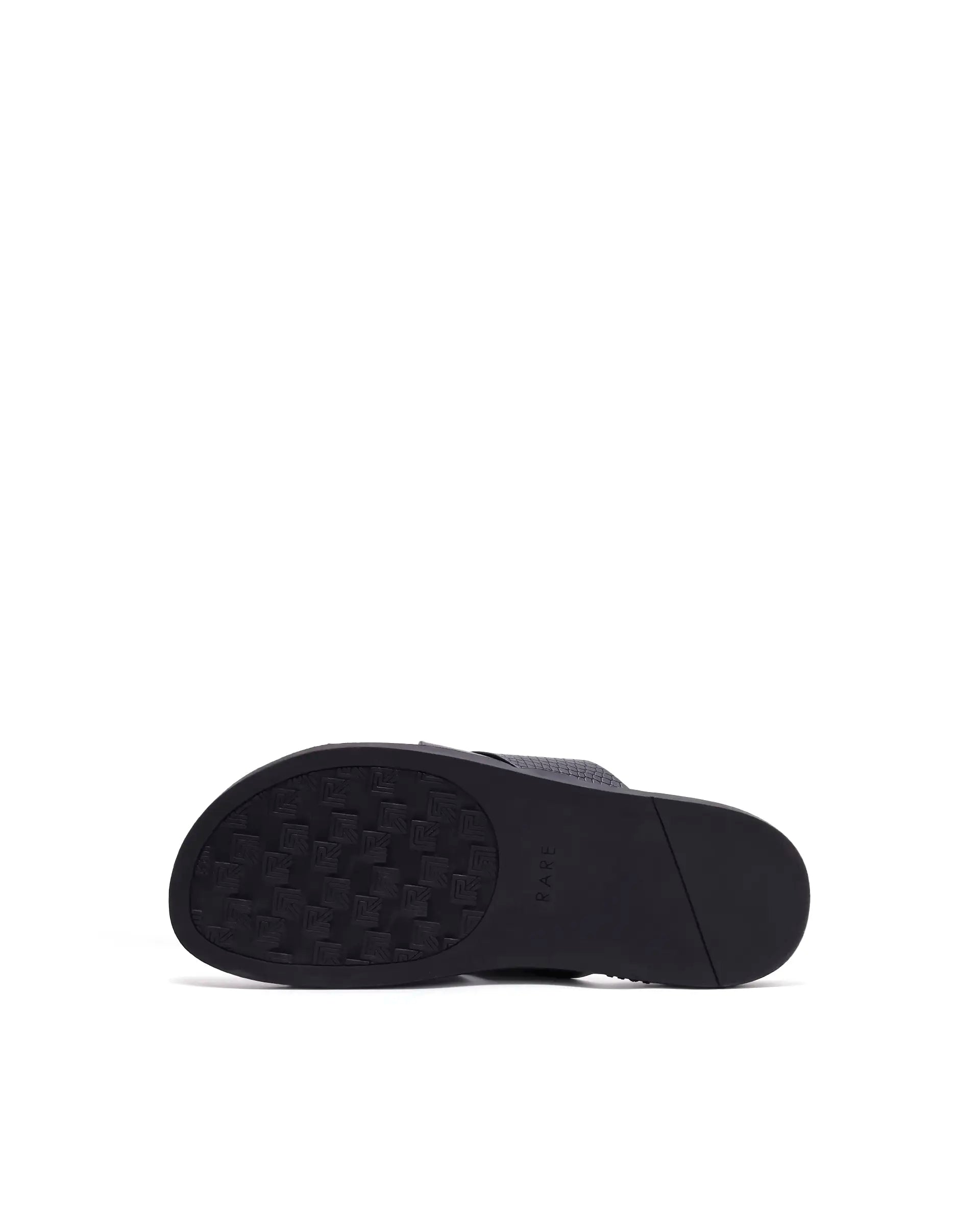 Rarez Men's Groove Black Leather Regular Sandal