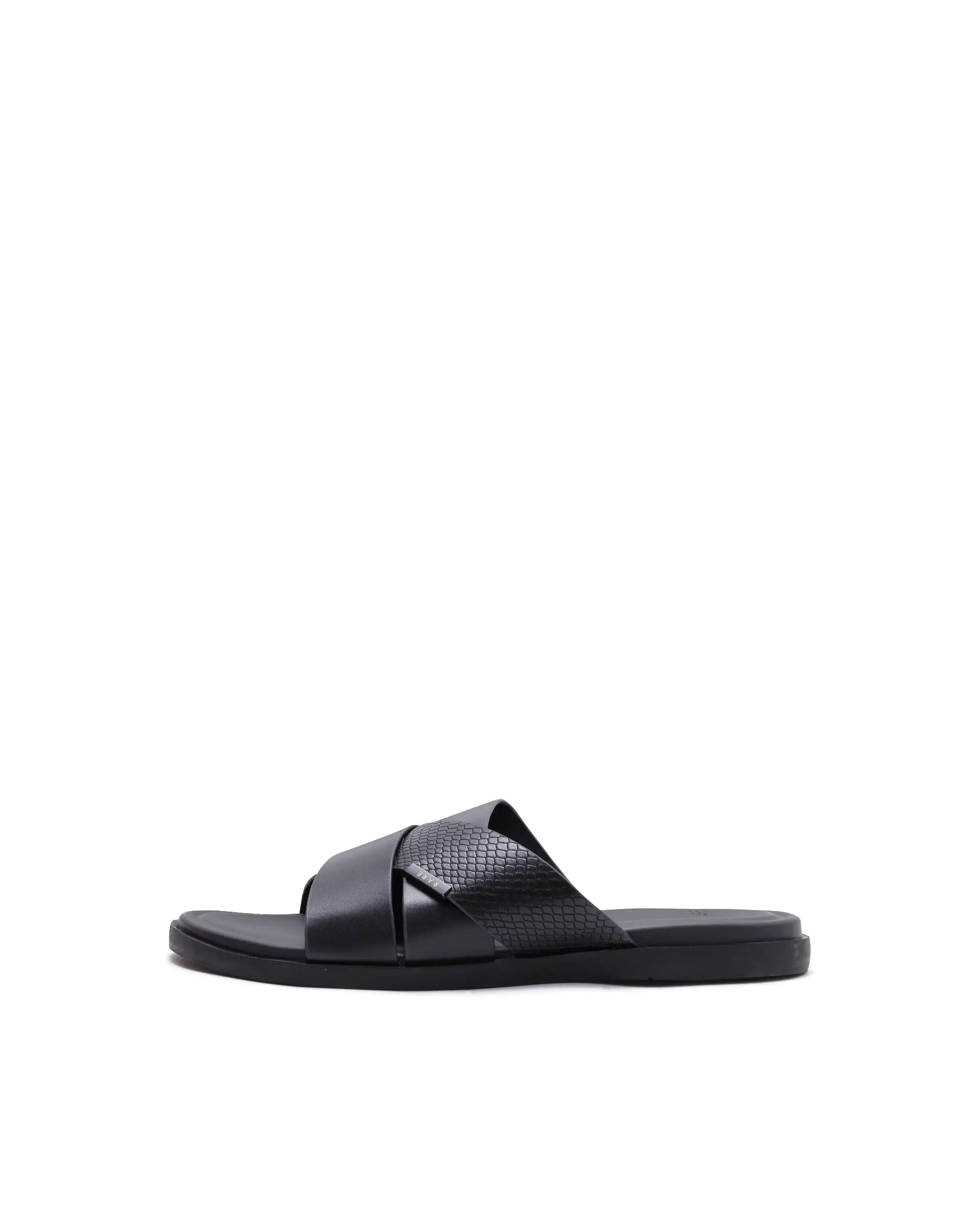 Rarez Men's Groove Black Leather Regular Sandal