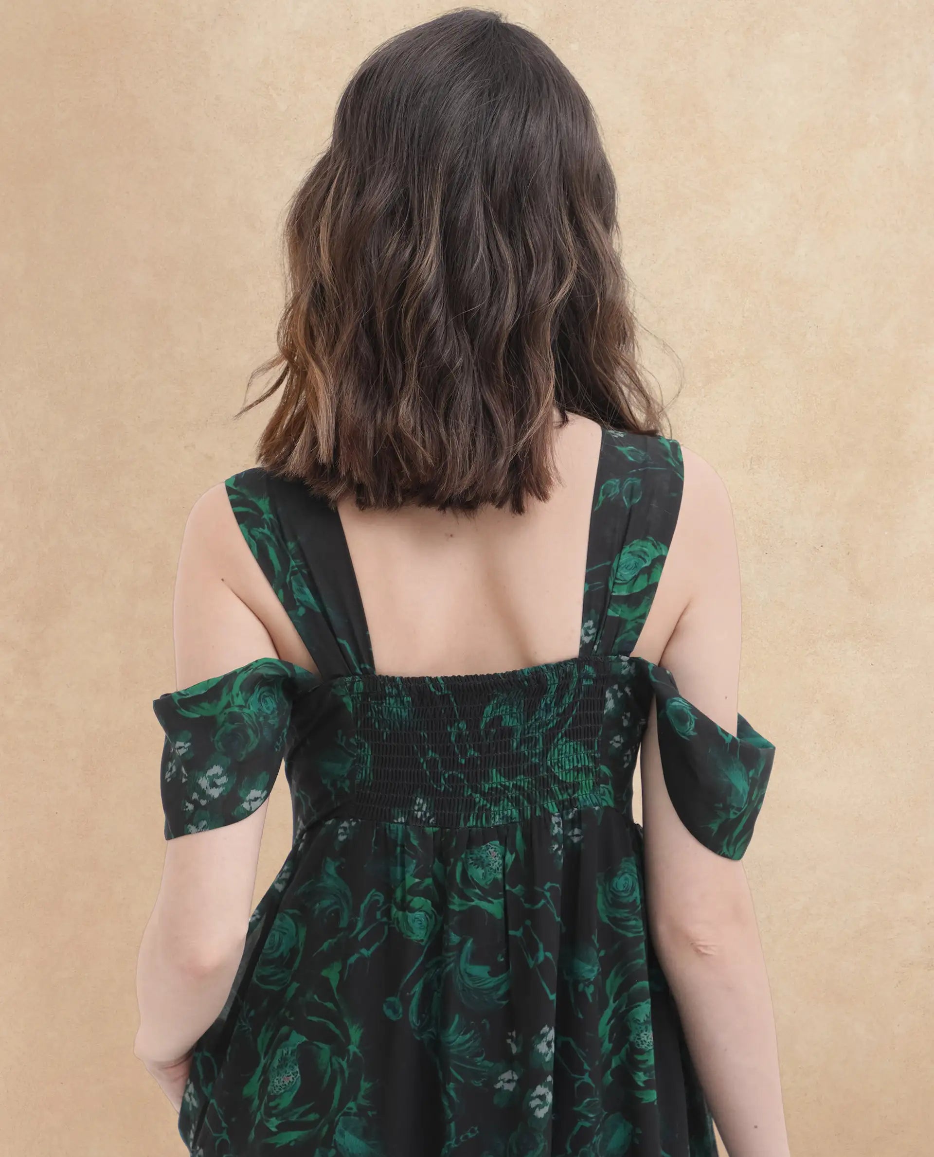 Rareism Women Groves Black Polyester Fabric Noodle Strap Print Relaxed Fit Longline Dress