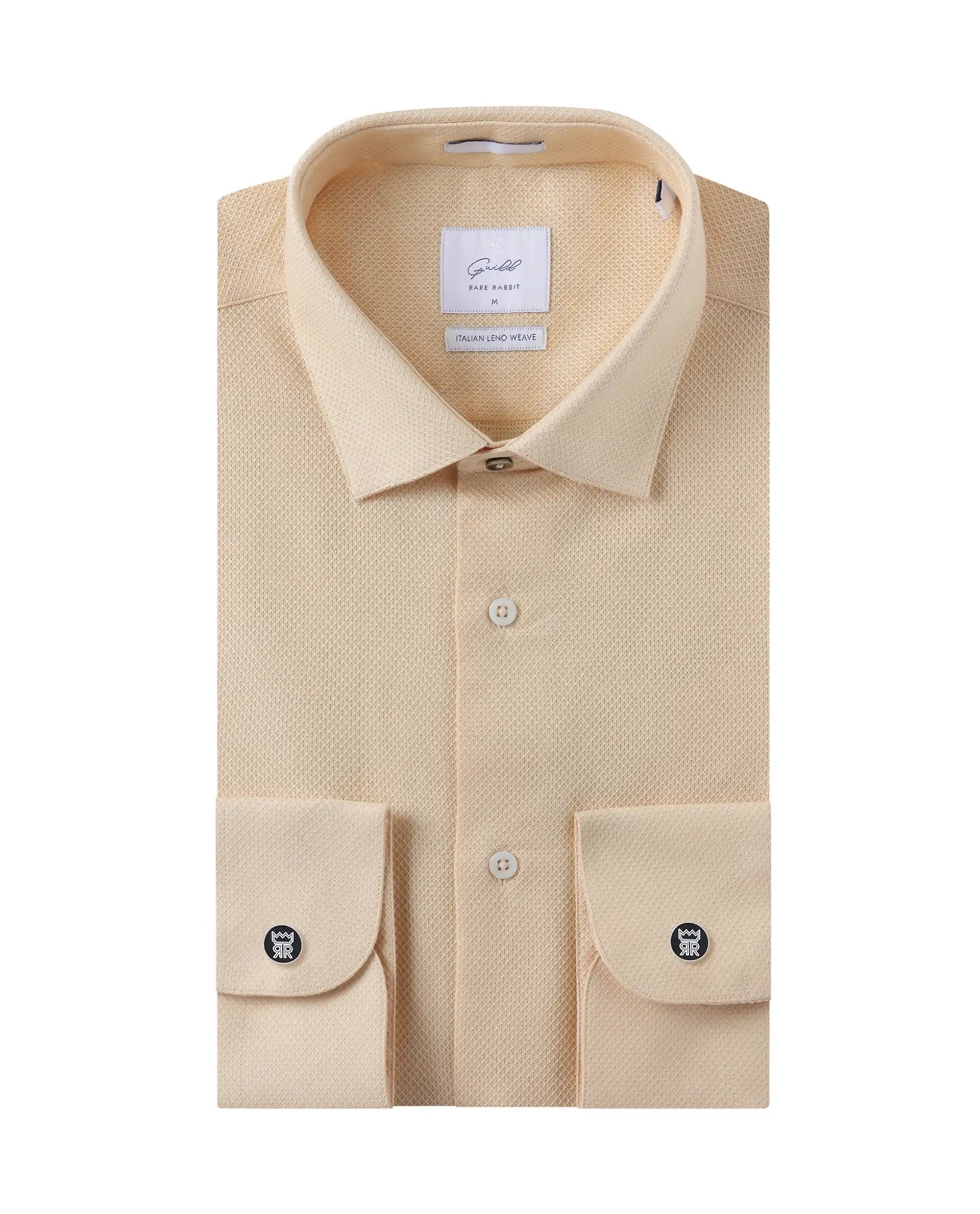 Rare Rabbit Mens Astron Pastel Yellow Full Sleeve Solid Dobby Shirt