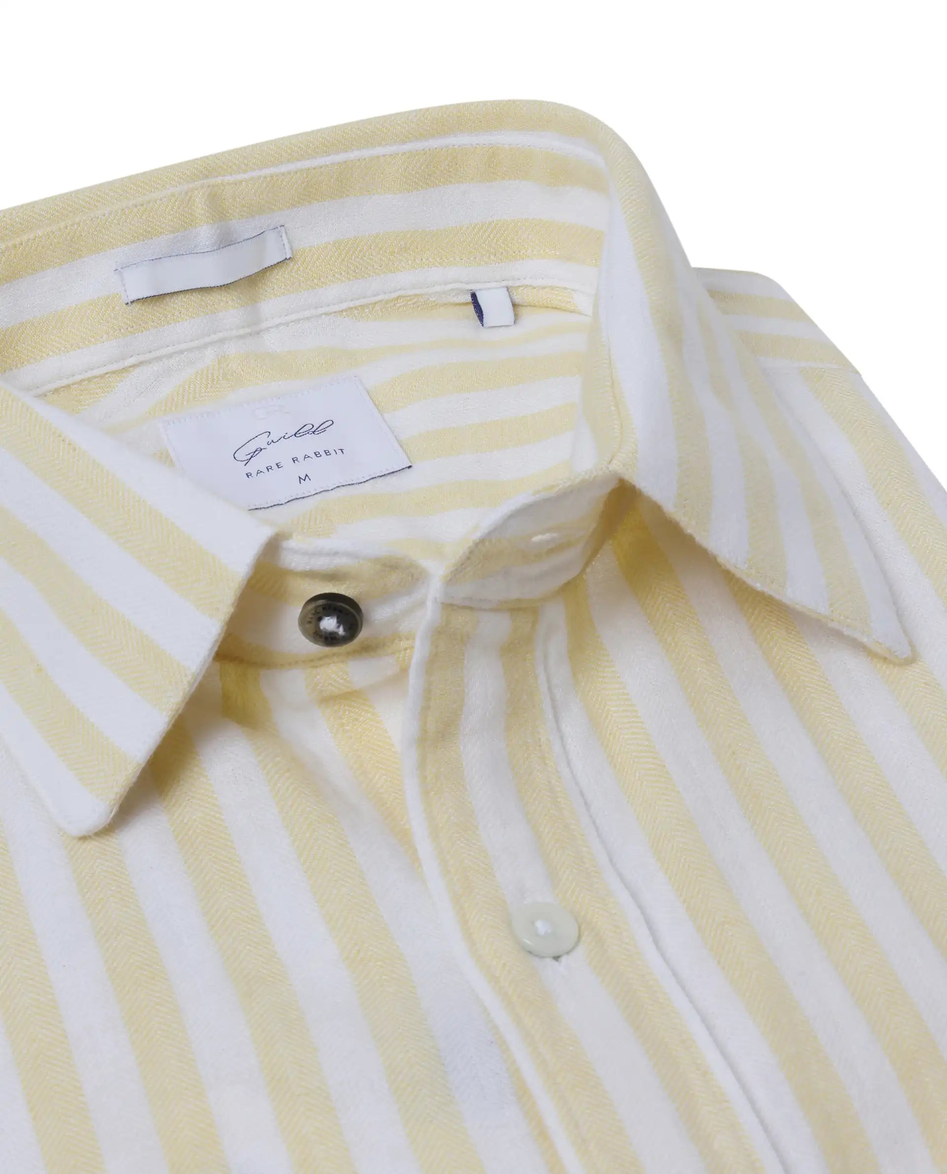 Rare Rabbit Mens Dopple Light Yellow Full Sleeve Regular Collar Cotton Linen Blend Stripe Shirt