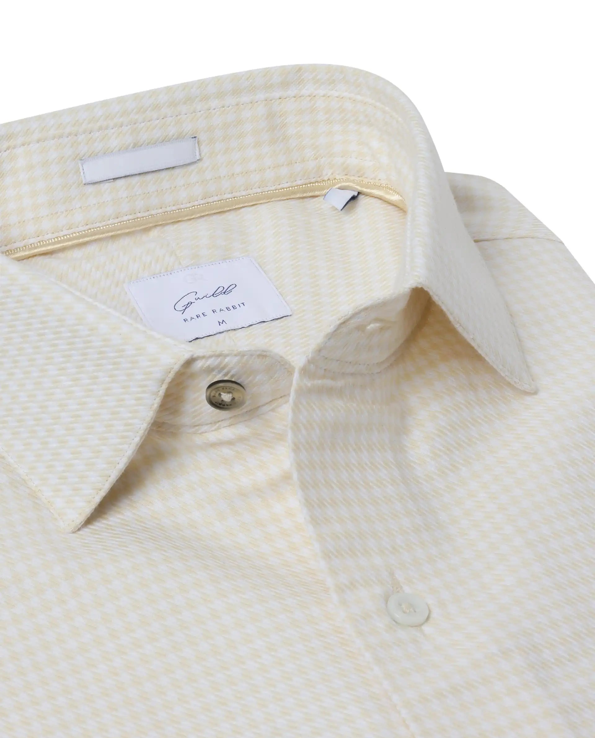 Rare Rabbit Mens Kinate Pastel Yellow Full Sleeve Solid Houndstooth Check Shirt