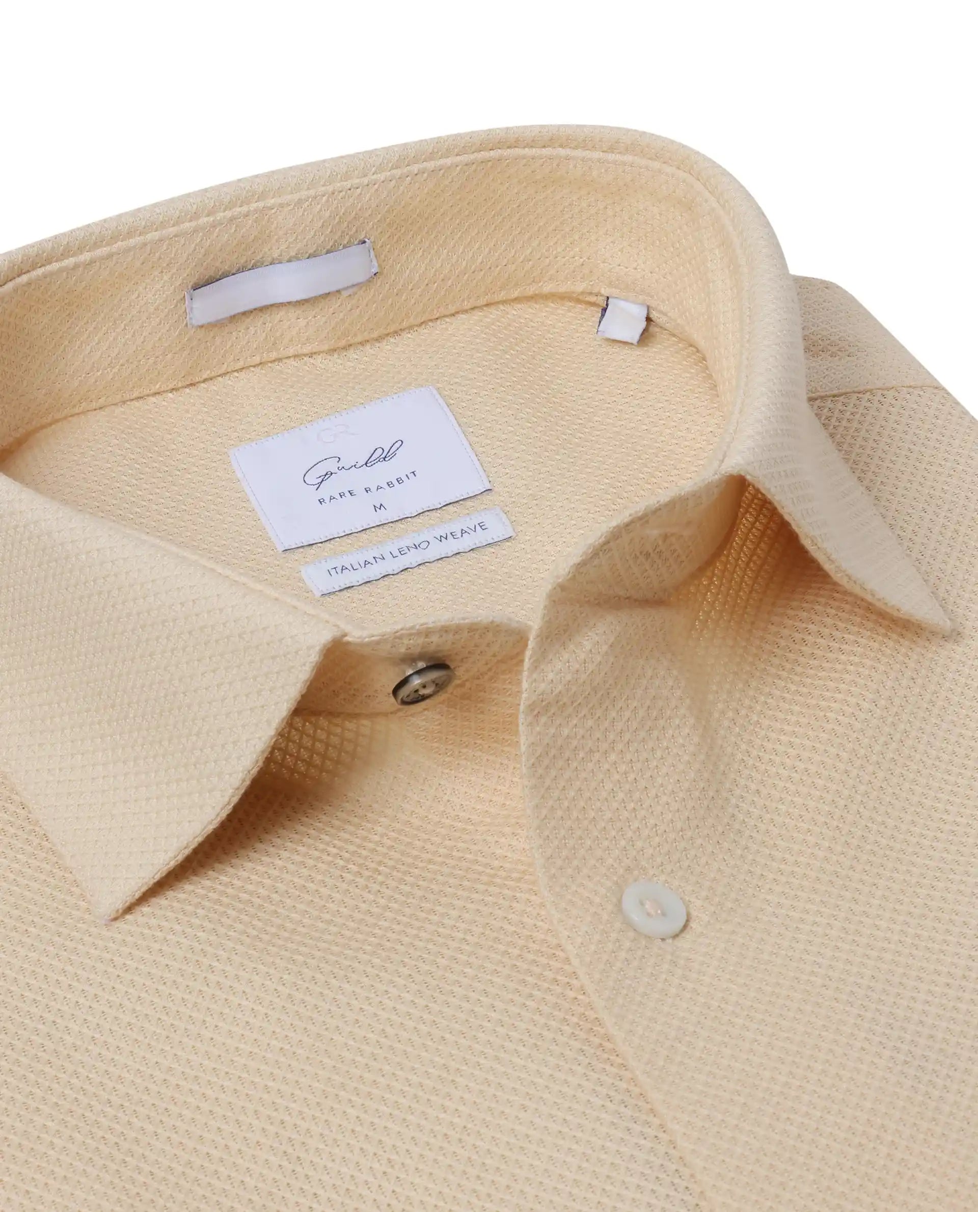 Rare Rabbit Mens Astron Pastel Yellow Full Sleeve Solid Dobby Shirt