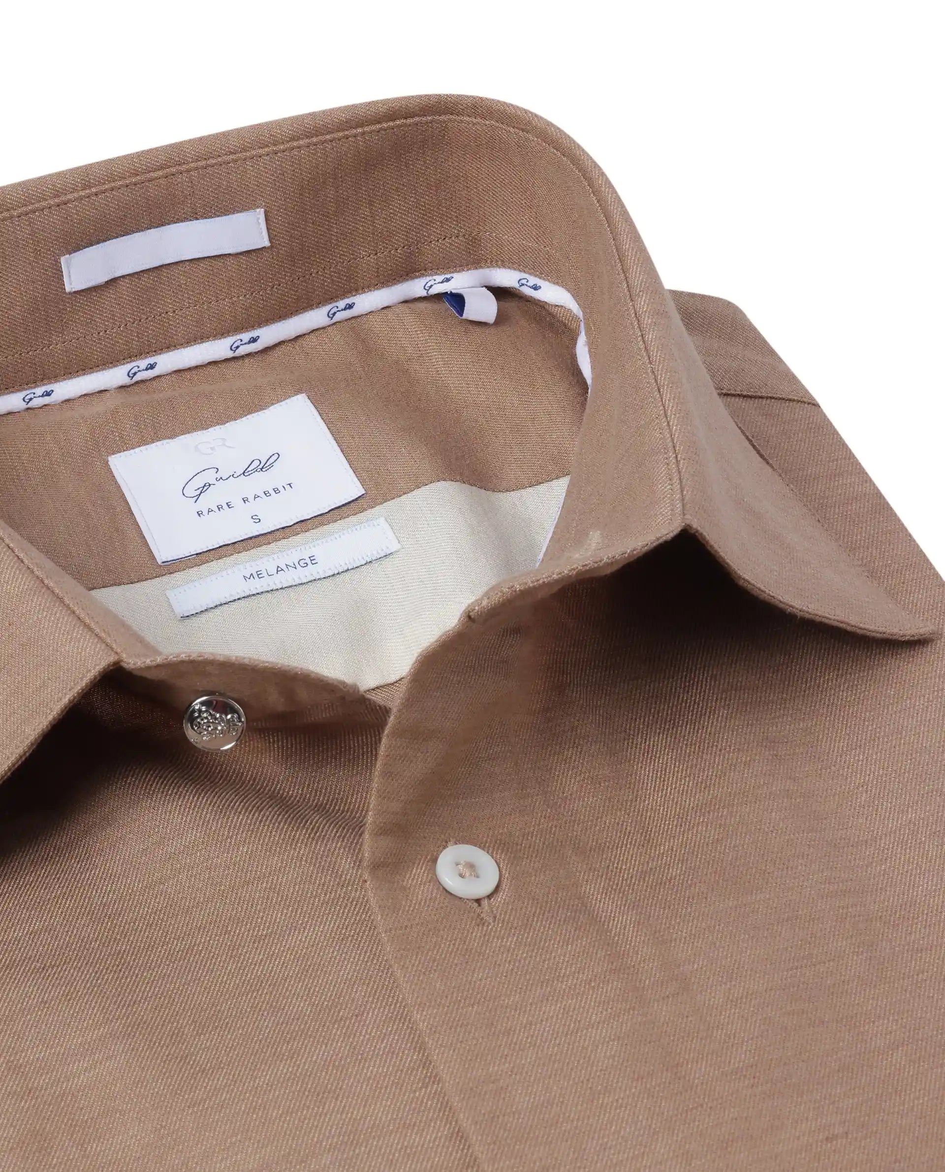 Rare Rabbit Men Forde Dusky Peach Cotton Melange Fabric Full Sleeve Regular Fit Solid Shirt